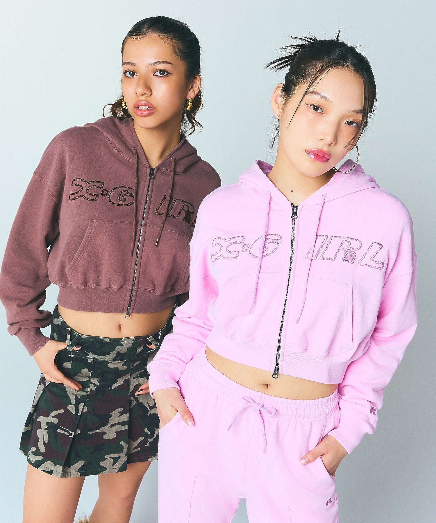 X-girl × Russell CROPPED ZIP UP HOODIE