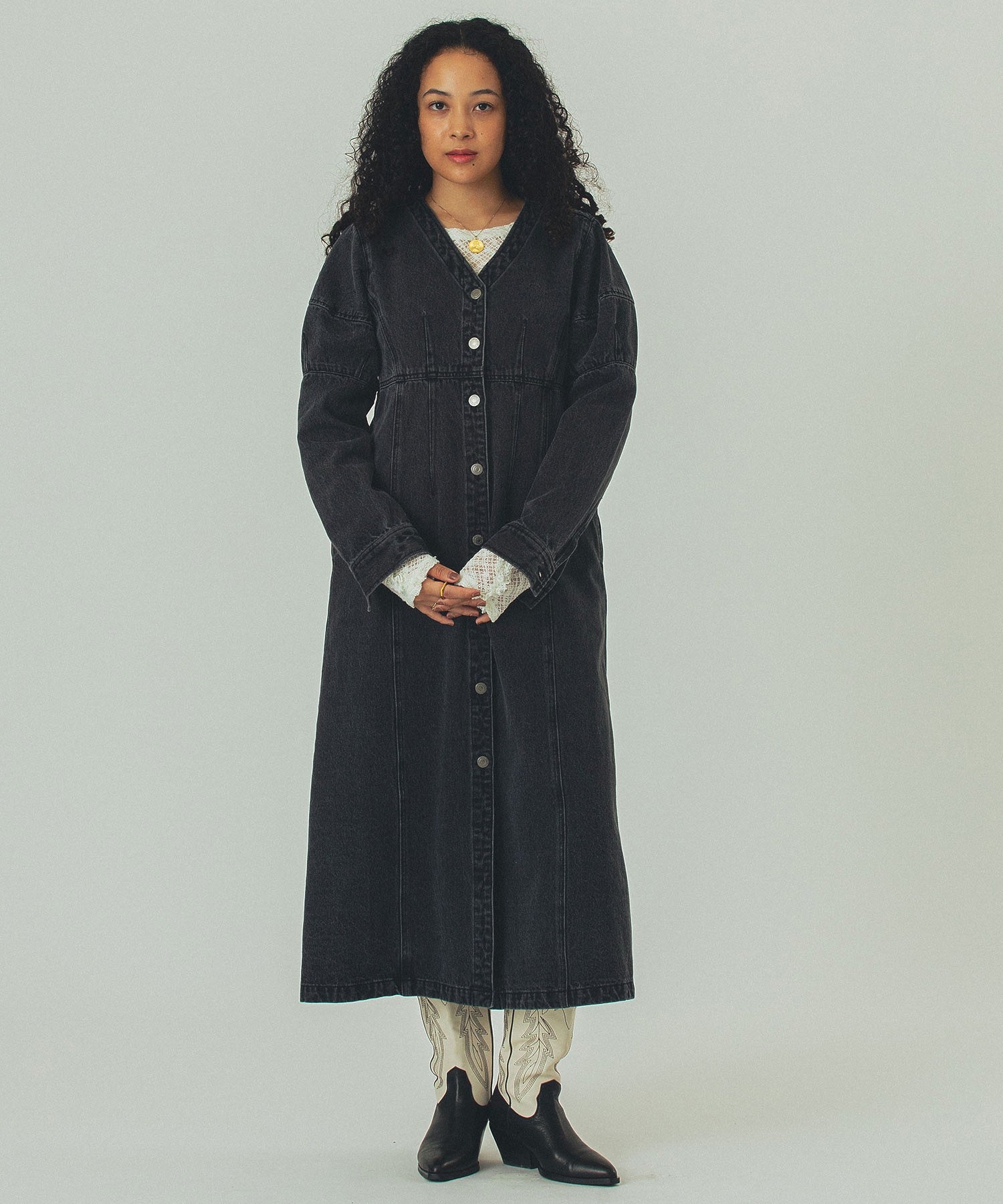 mici/DENIM VOLUME SLEEVE DRESS