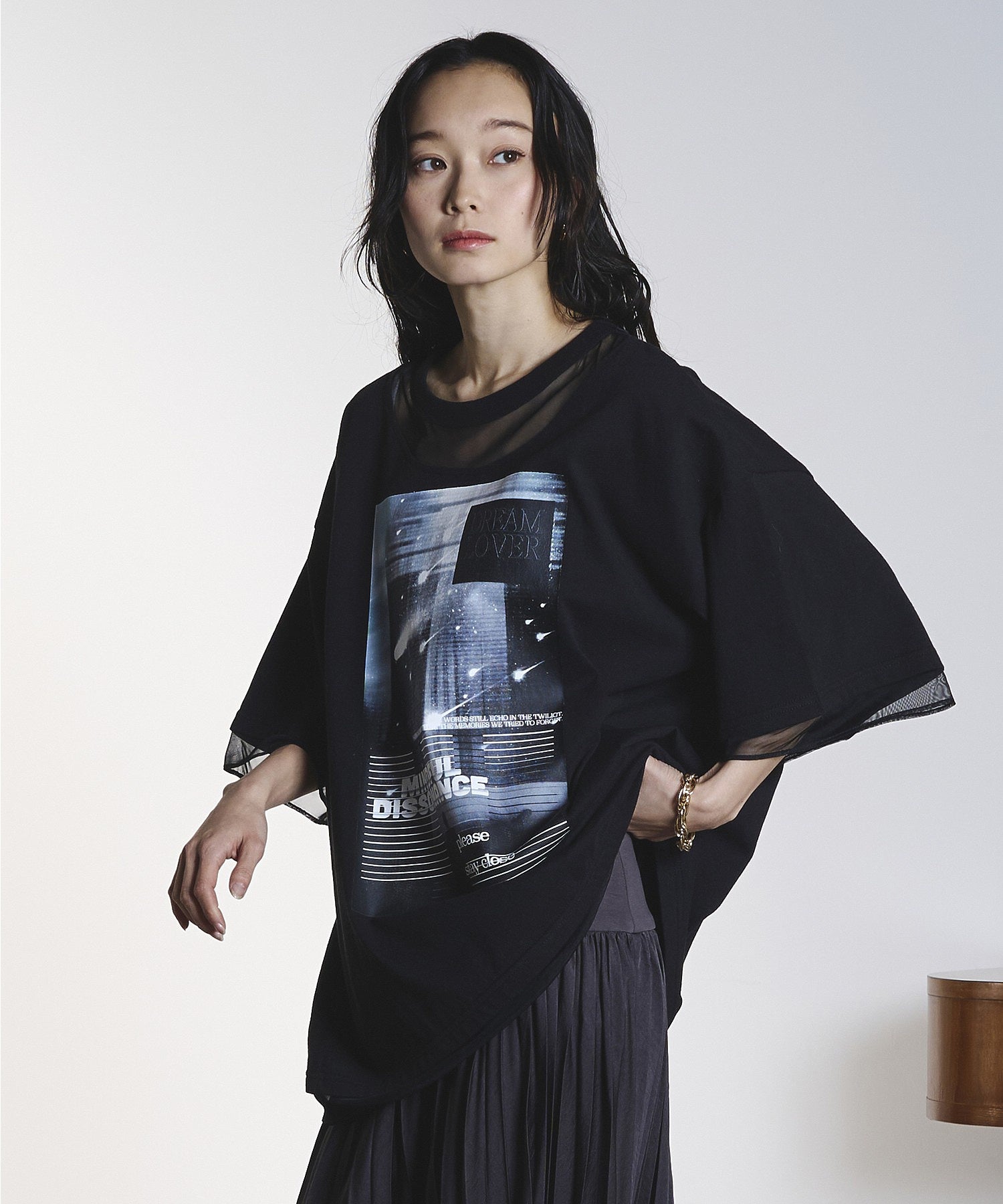 OKIRAKU×ROSEBUD/MESH MIX GRAPHIC TEE