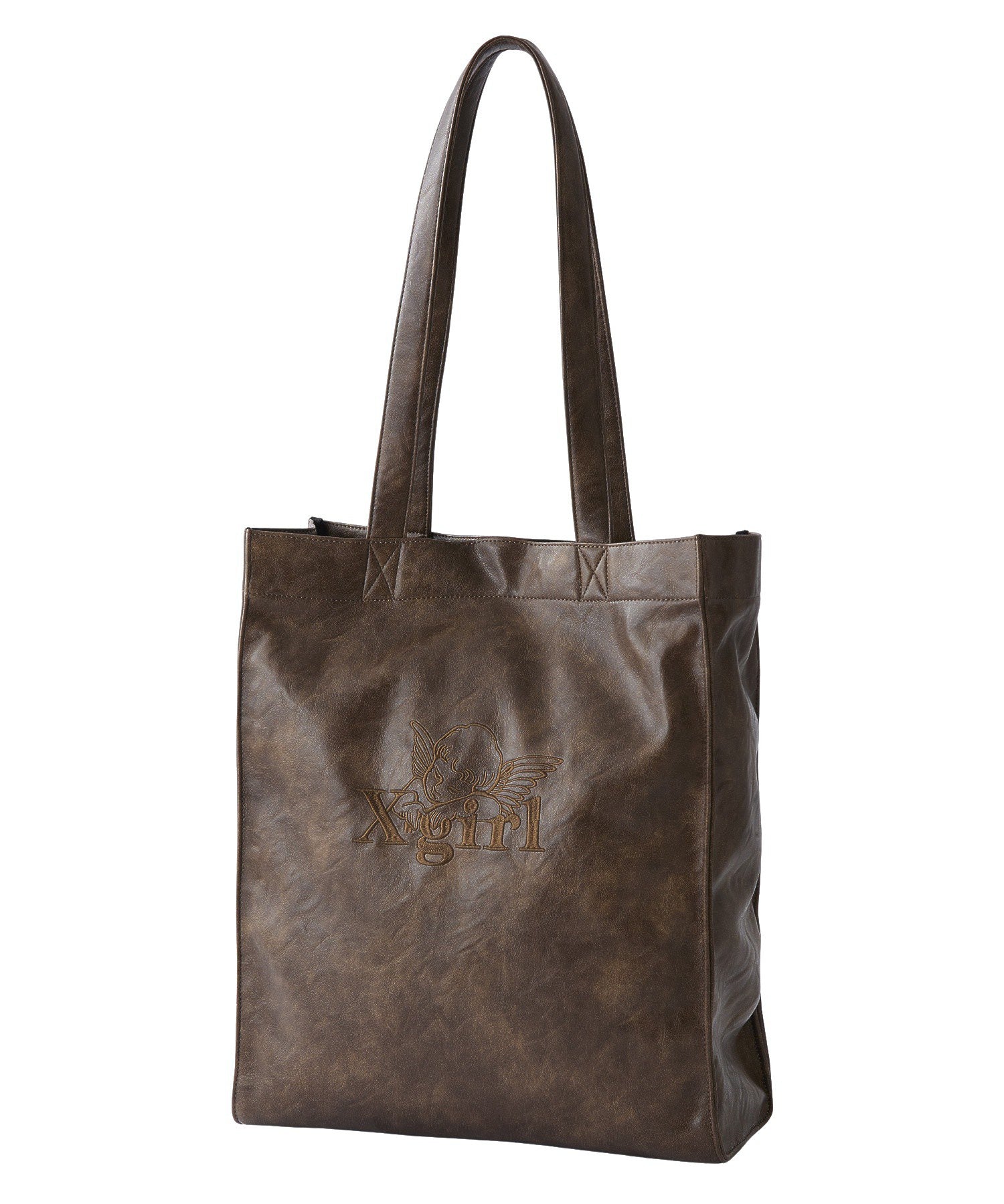 ANGEL EMBROIDERY FAUX LEATHER TOTE BAG