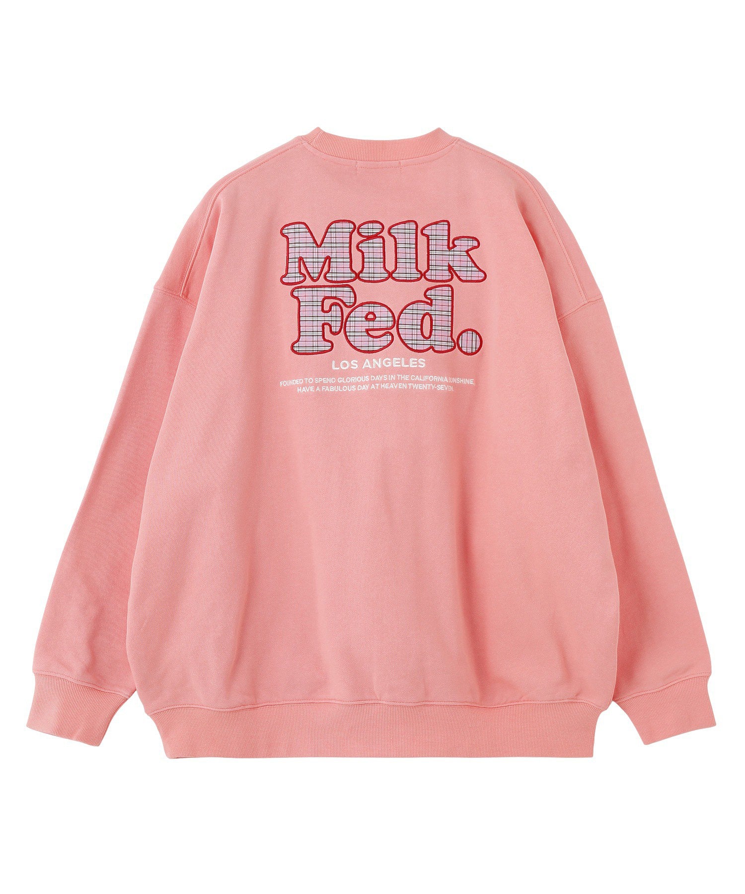 MILKFED. PLAID LOGO WIDE CREW SWEAT