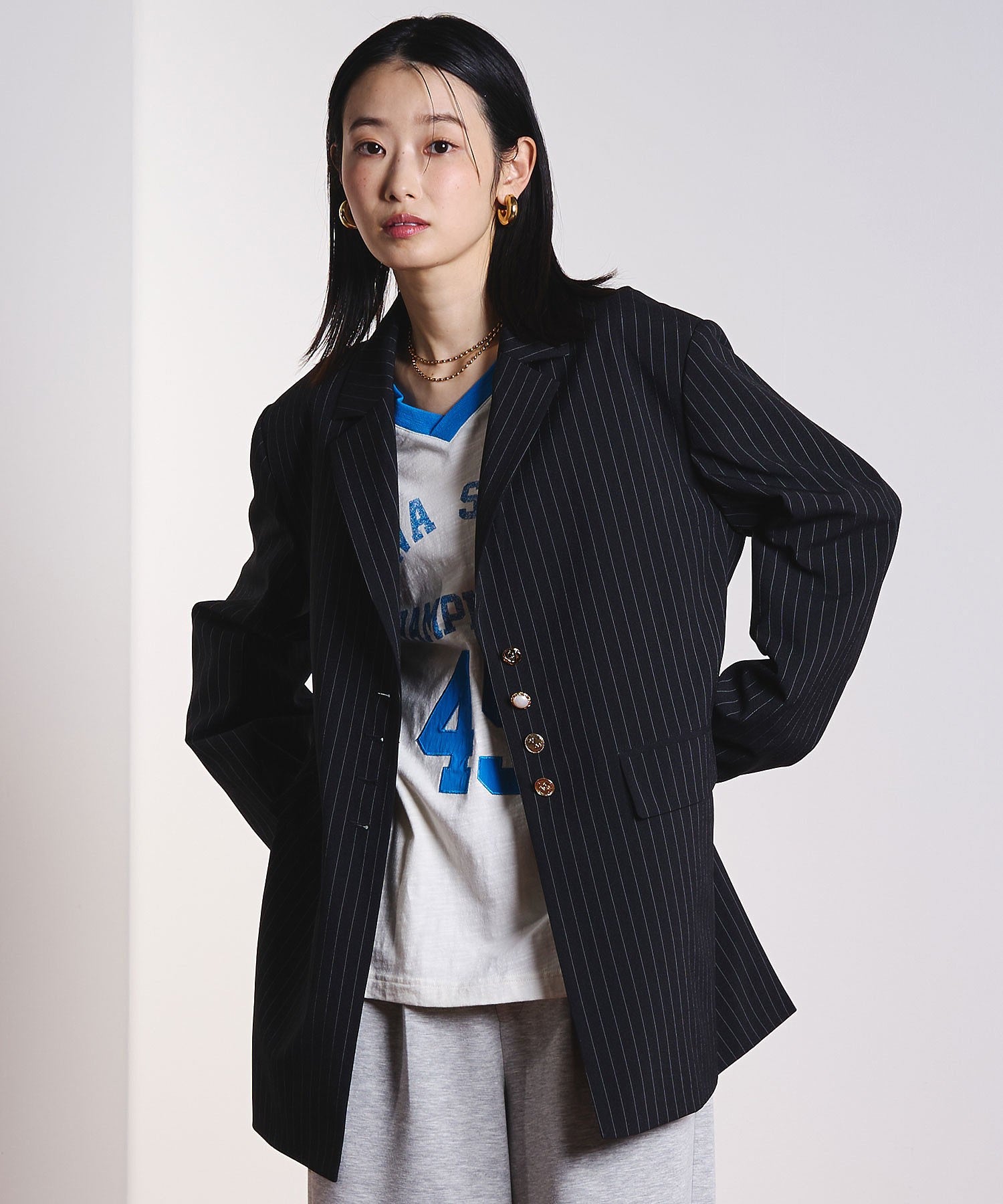 CREOLME/STRIPE TAILORED JACKET