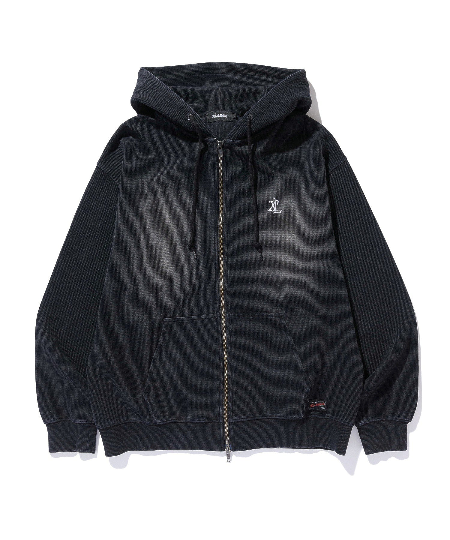 FADED WAFFLE ZIP UP HOODED SWEATSHIRT