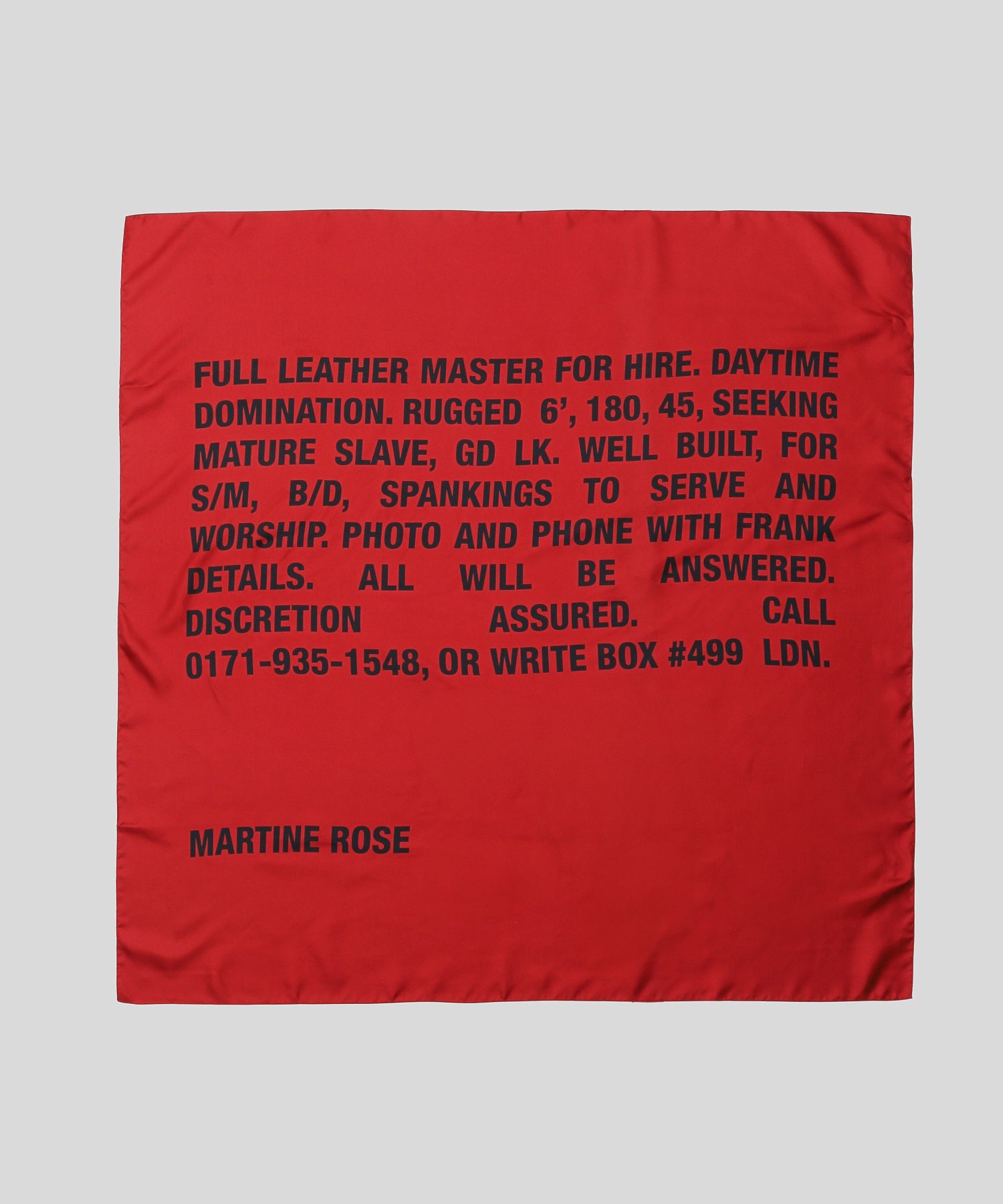 MARTINE ROSE/マーティン ローズ/CLASSIFIED SCARF 100 X 100 1191WF