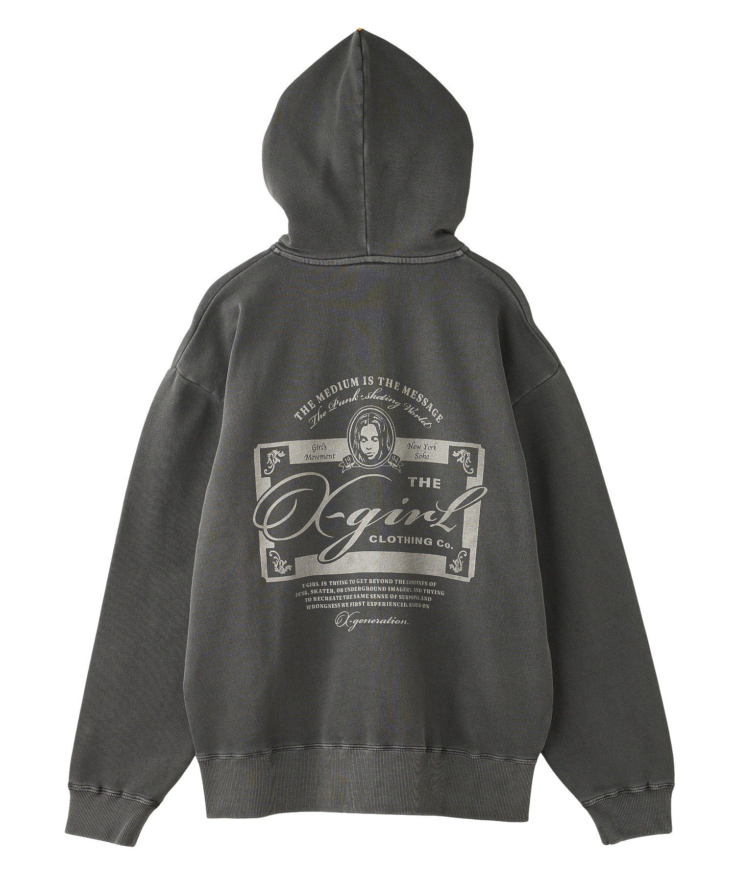 PIGMENT DYED FACE LABEL ZIP UP SWEAT HOODIE