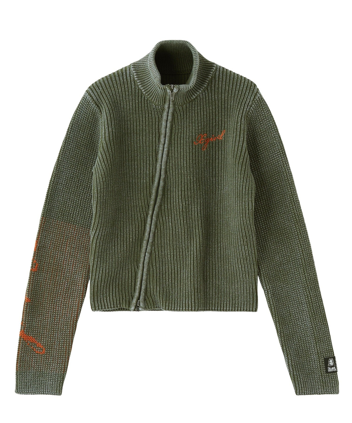 SLEEVE LOGO FADED ZIP UP KNIT TOP