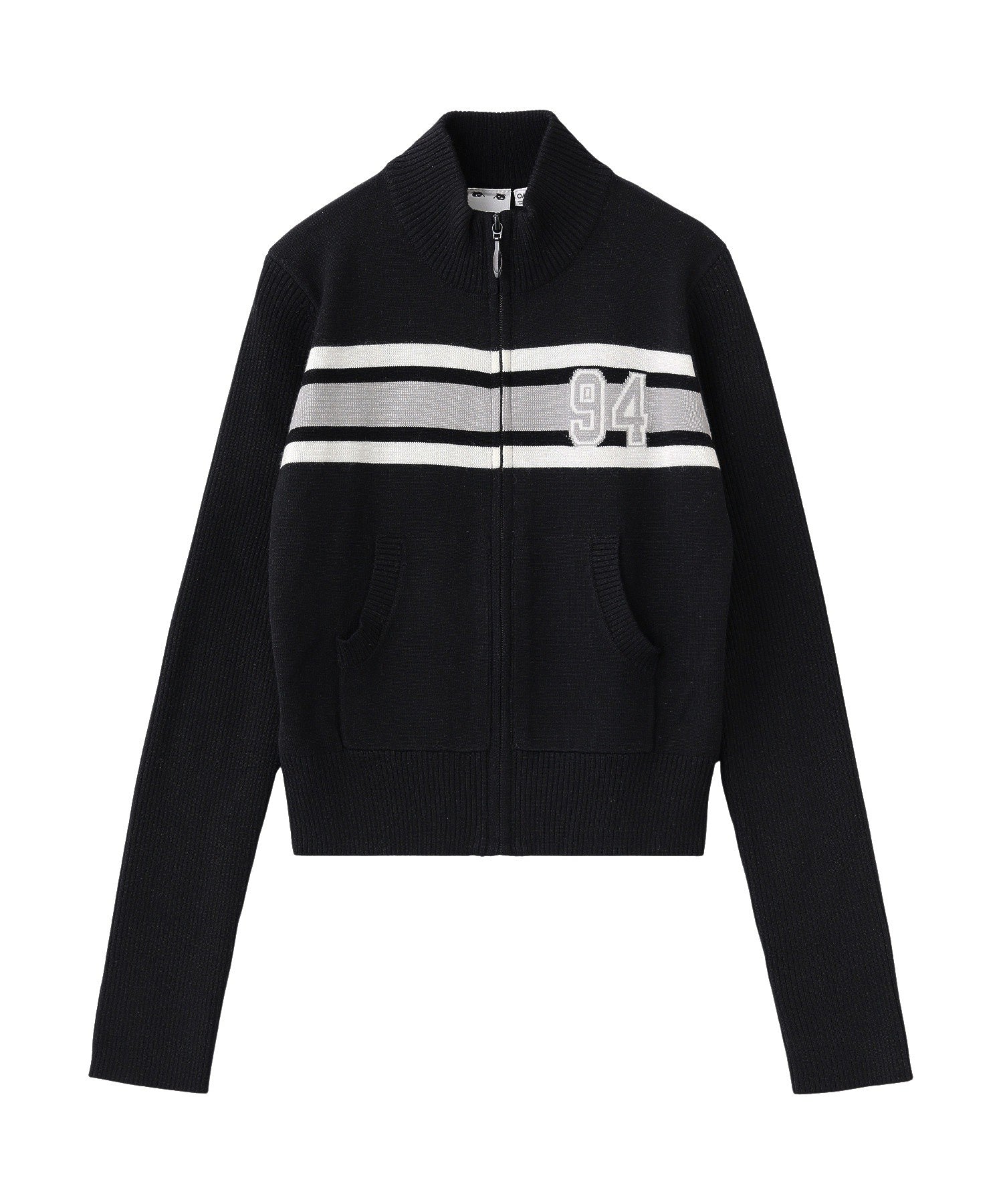 NUMBERING JACQUARD ZIP UP KNIT TOP