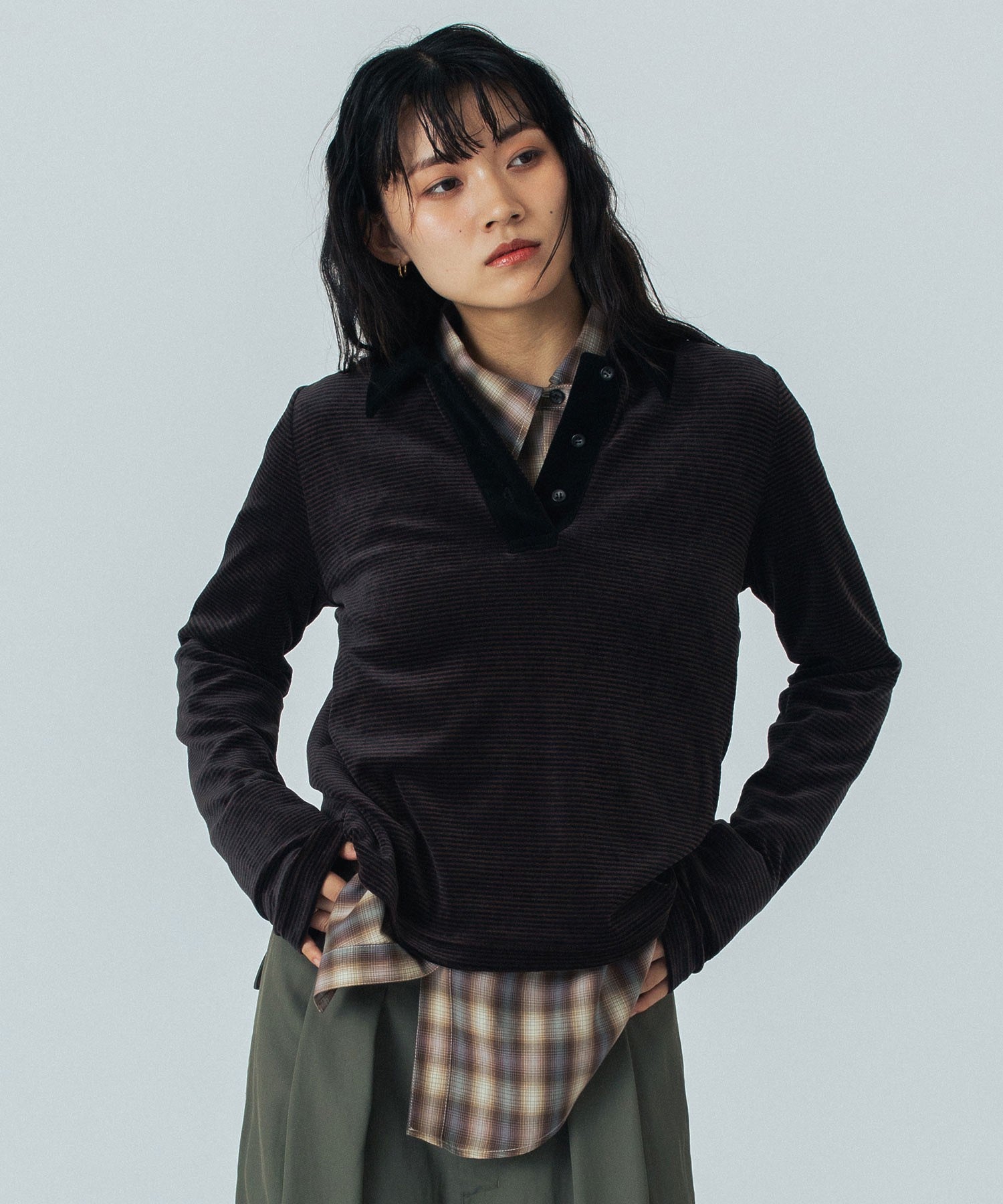 mici/POLO COLLAR STRIPE TOP