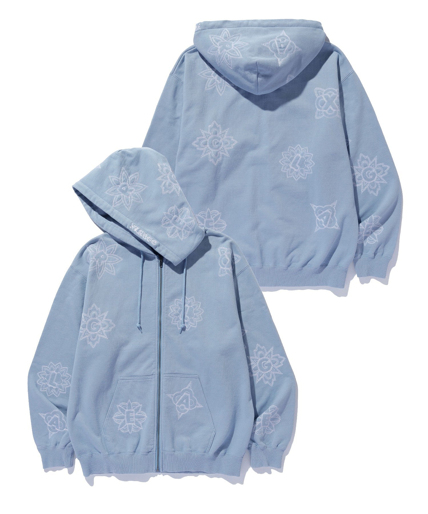 ALLOVER EMBROIDERY ZIP UP HOODED SWEATSHIRT