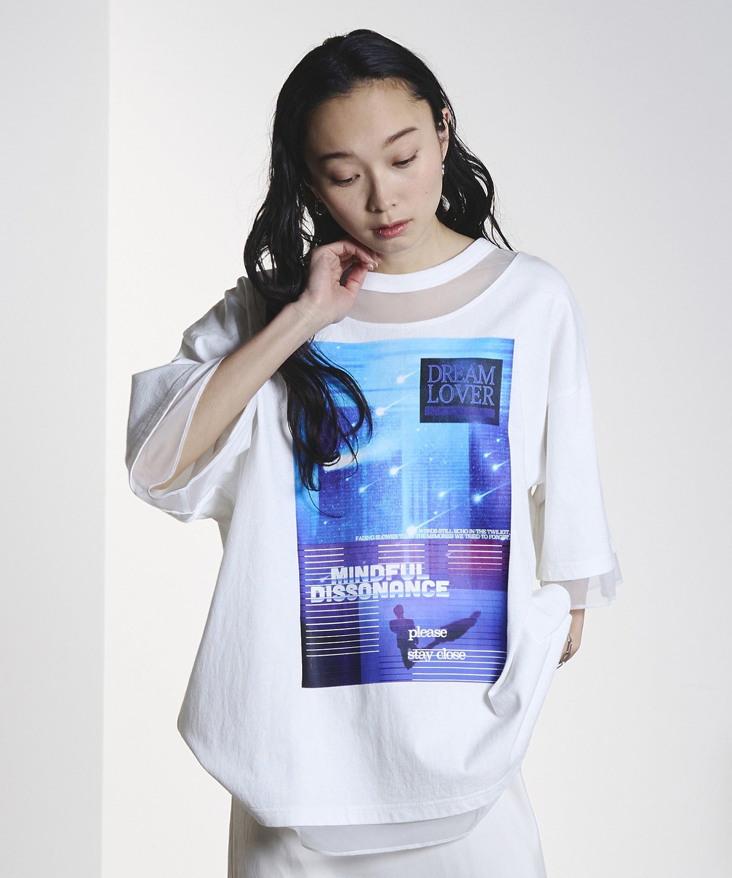 OKIRAKU×ROSEBUD/MESH MIX GRAPHIC TEE