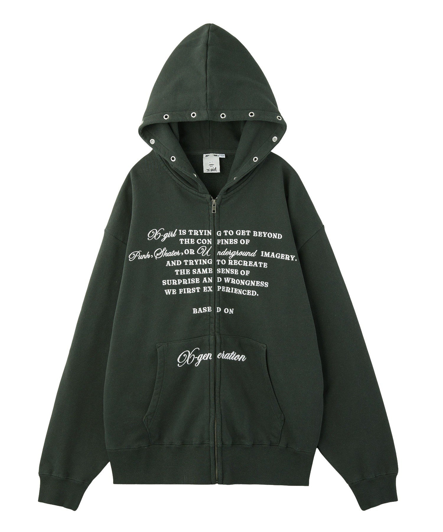 EYELET EMBROIDERY ZIP UP SWEAT HOODIE