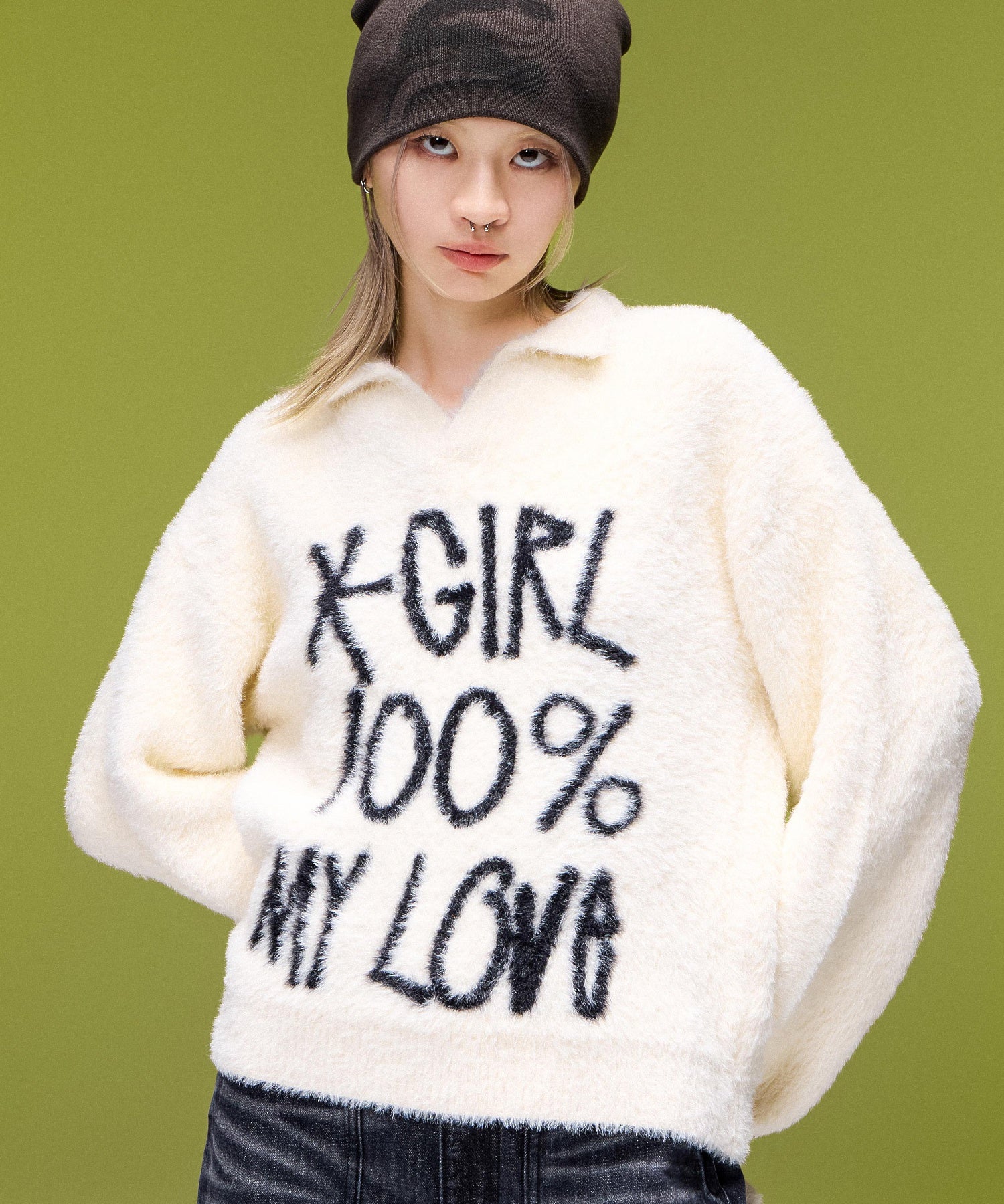 LOGO JACQUARD SHAGGY SKIPPER KNIT TOP