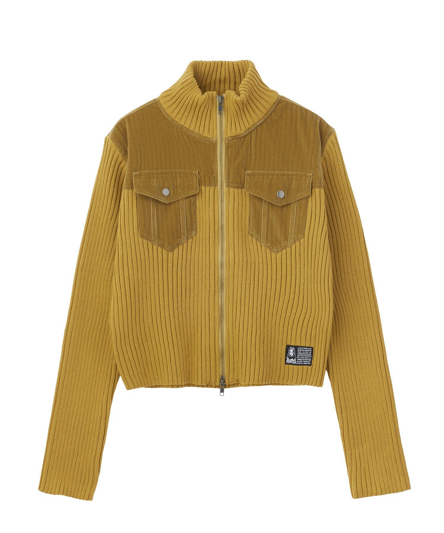 VELOUR AND KNIT ZIP UP TOP