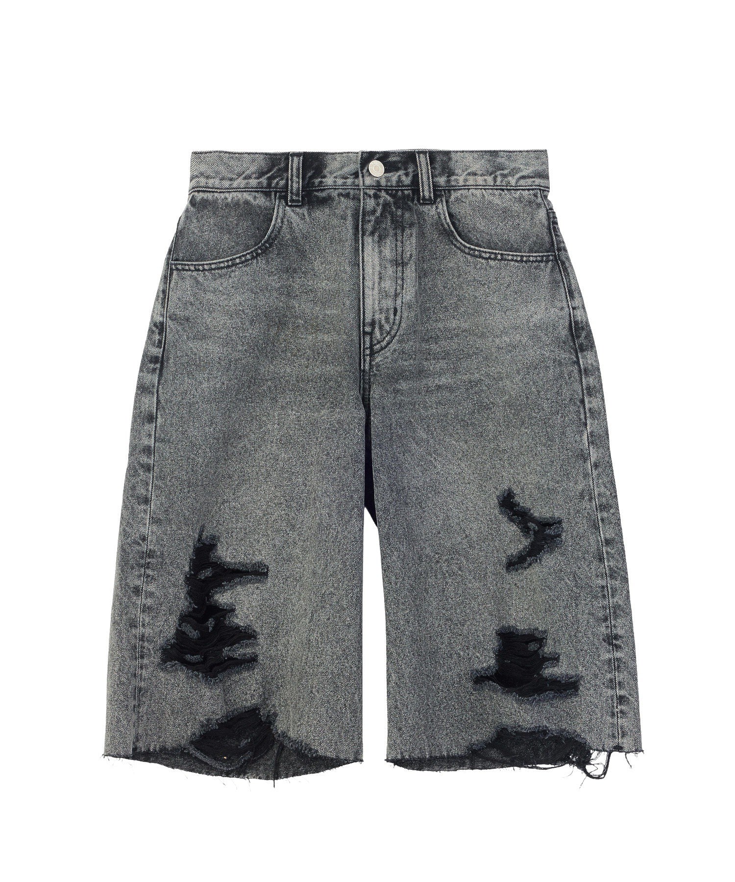 EMBLEM POCKET DISTRESSED DENIM SHORTS