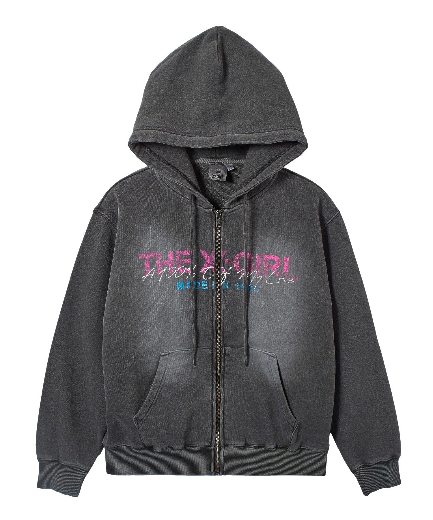 FADED LOGO PRINT ZIP UP SWEAT HOODIE
