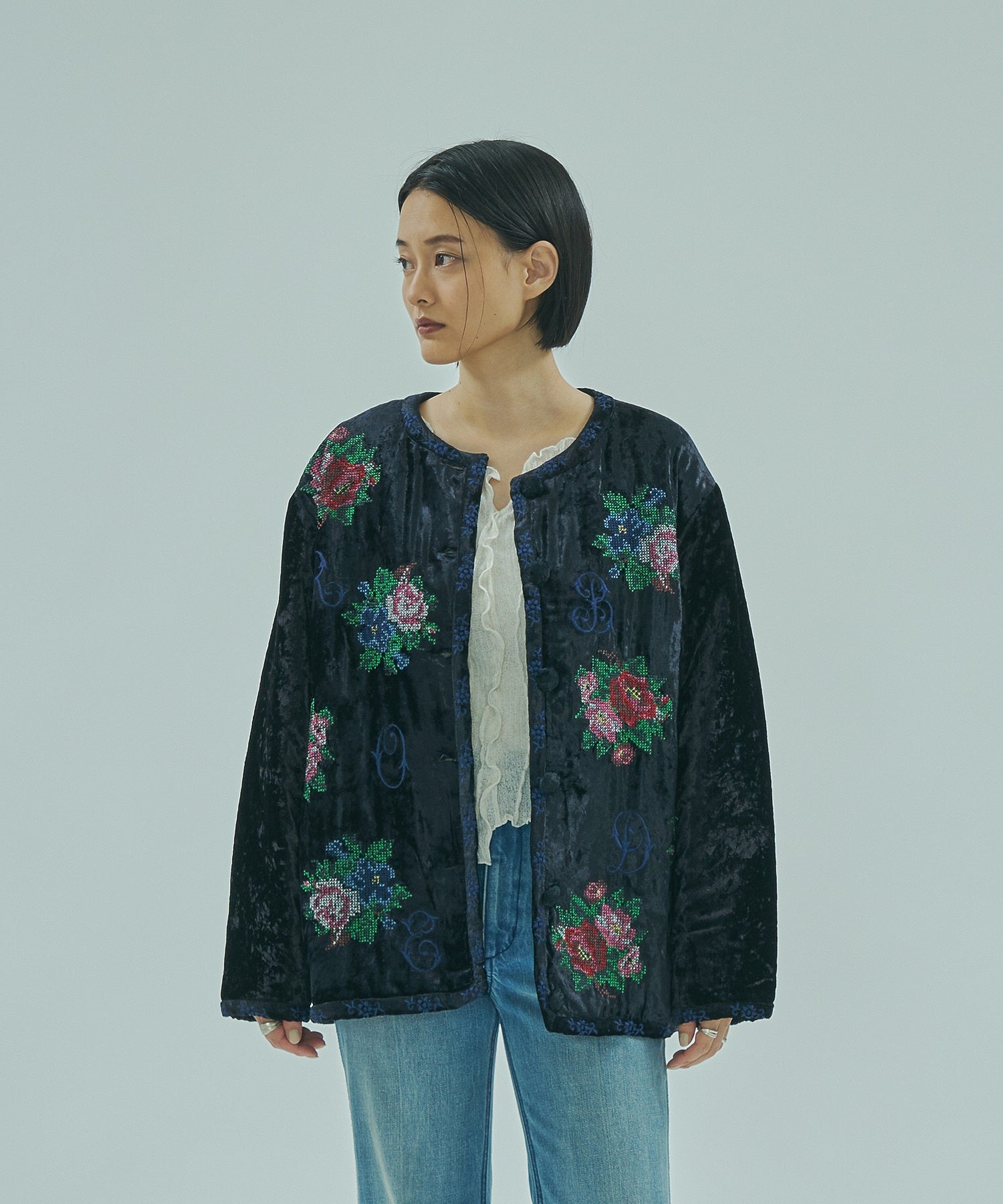 【ROSE BUD別注】INDIA IS BEUATIFUL/ROSE EMBROIDERY VELVET JACKET