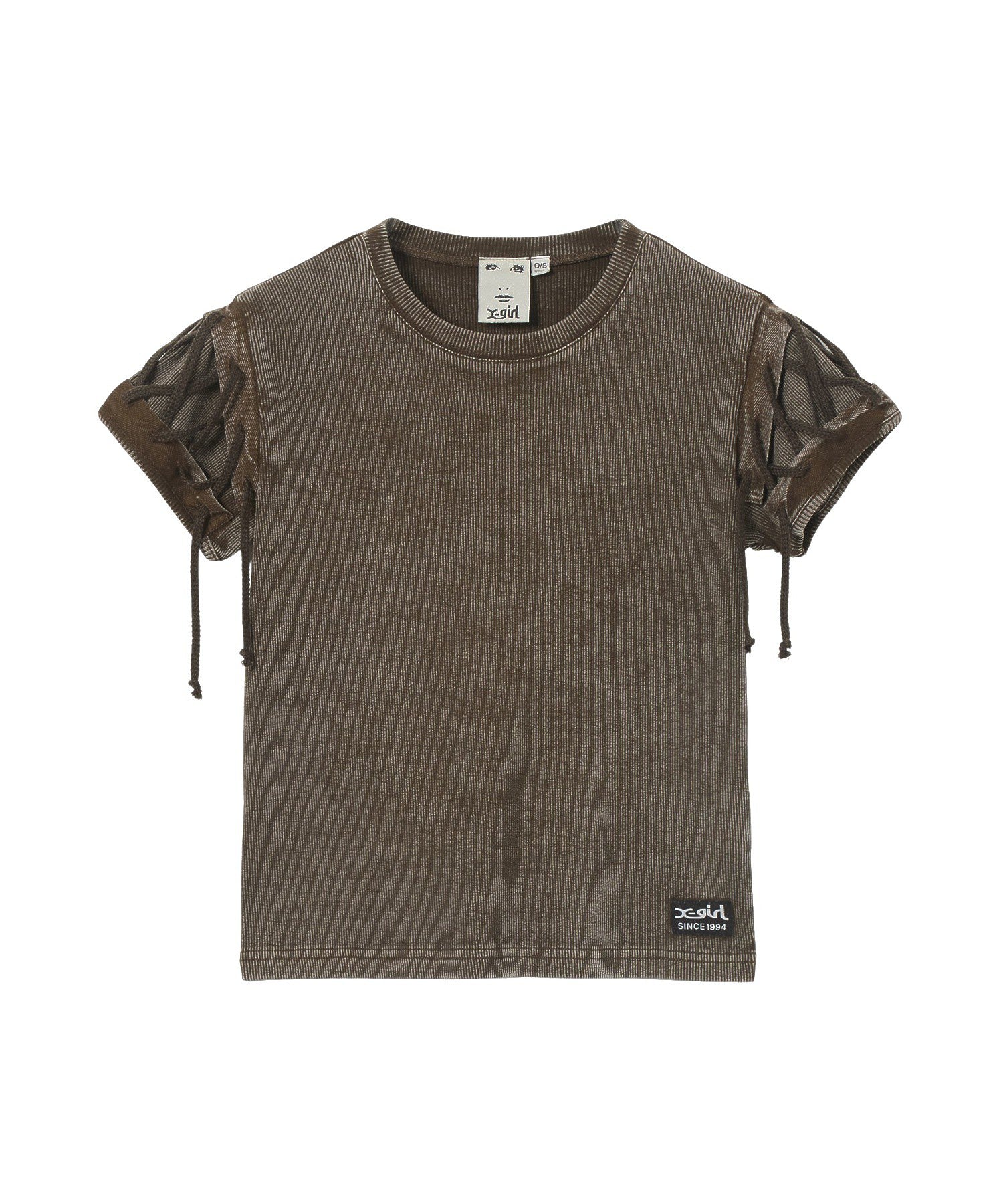 FADED LACED UP SLEEVE S/S COMPACT TOP