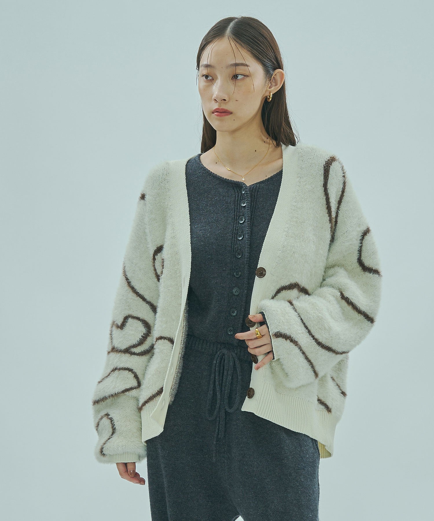 LINE JACQUARD KNIT CARDIGAN