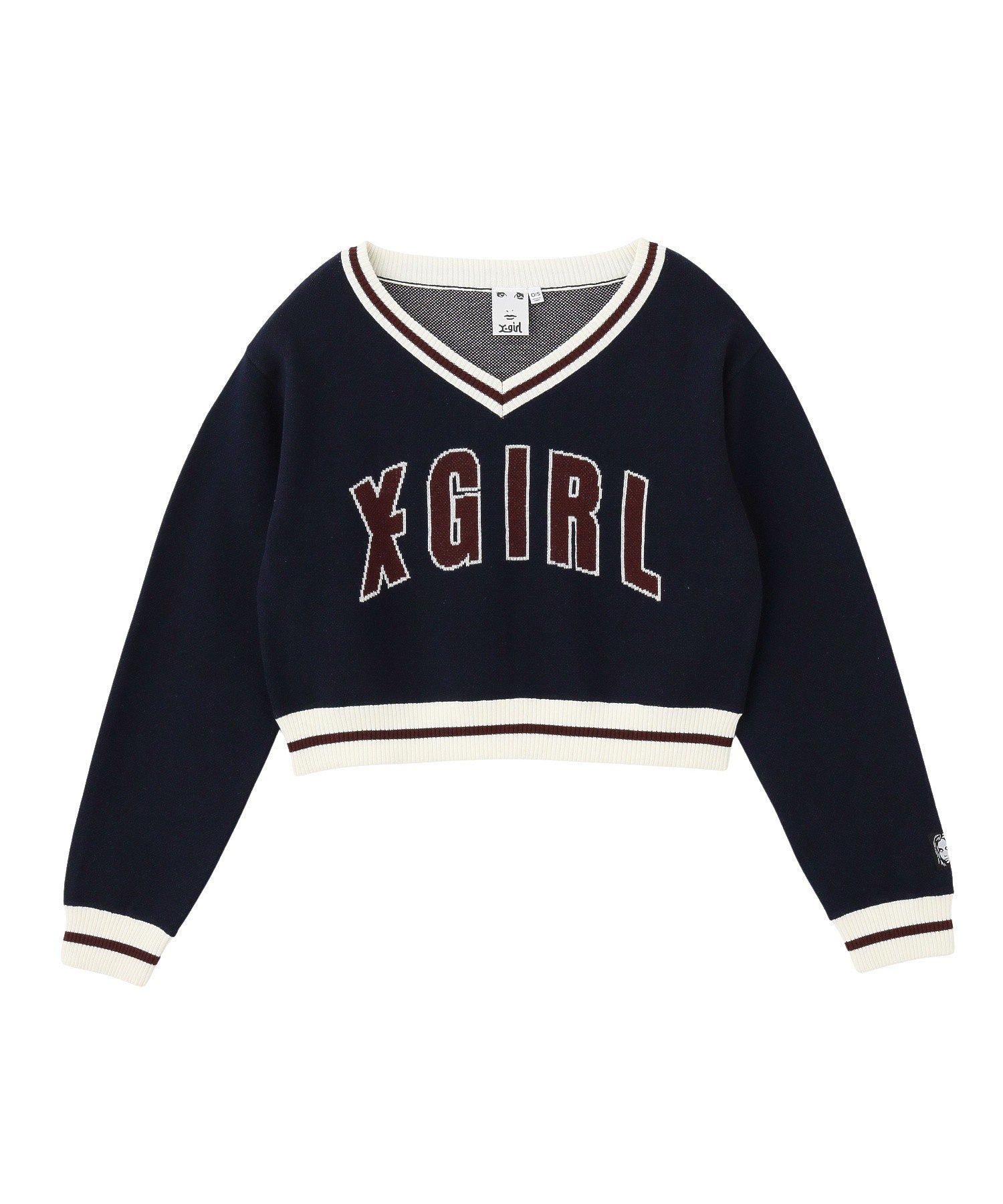 LOGO JACQUARD V-NECK KNIT TOP