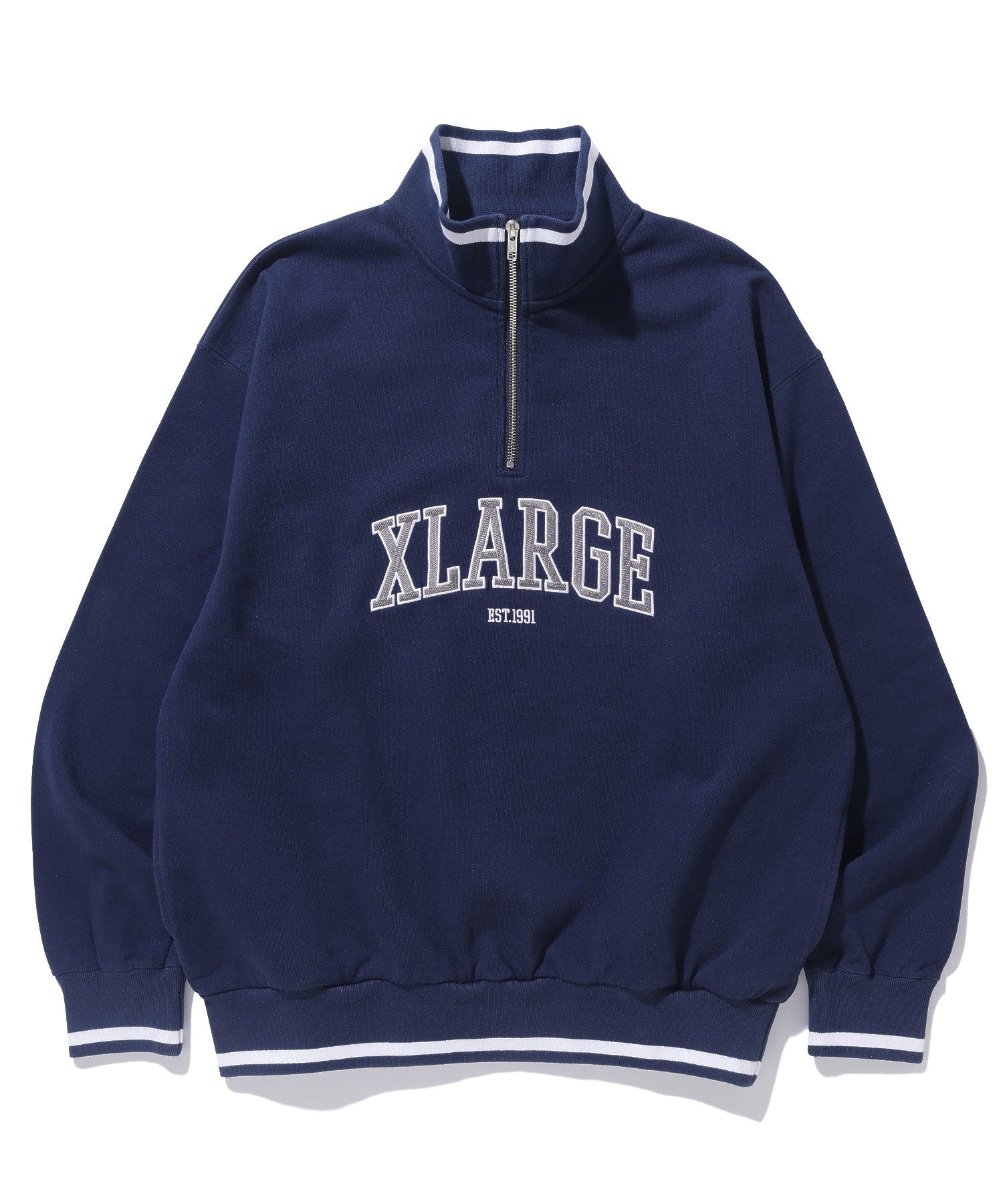 STRIPED RIB HALF ZIP SWEATSHIRT