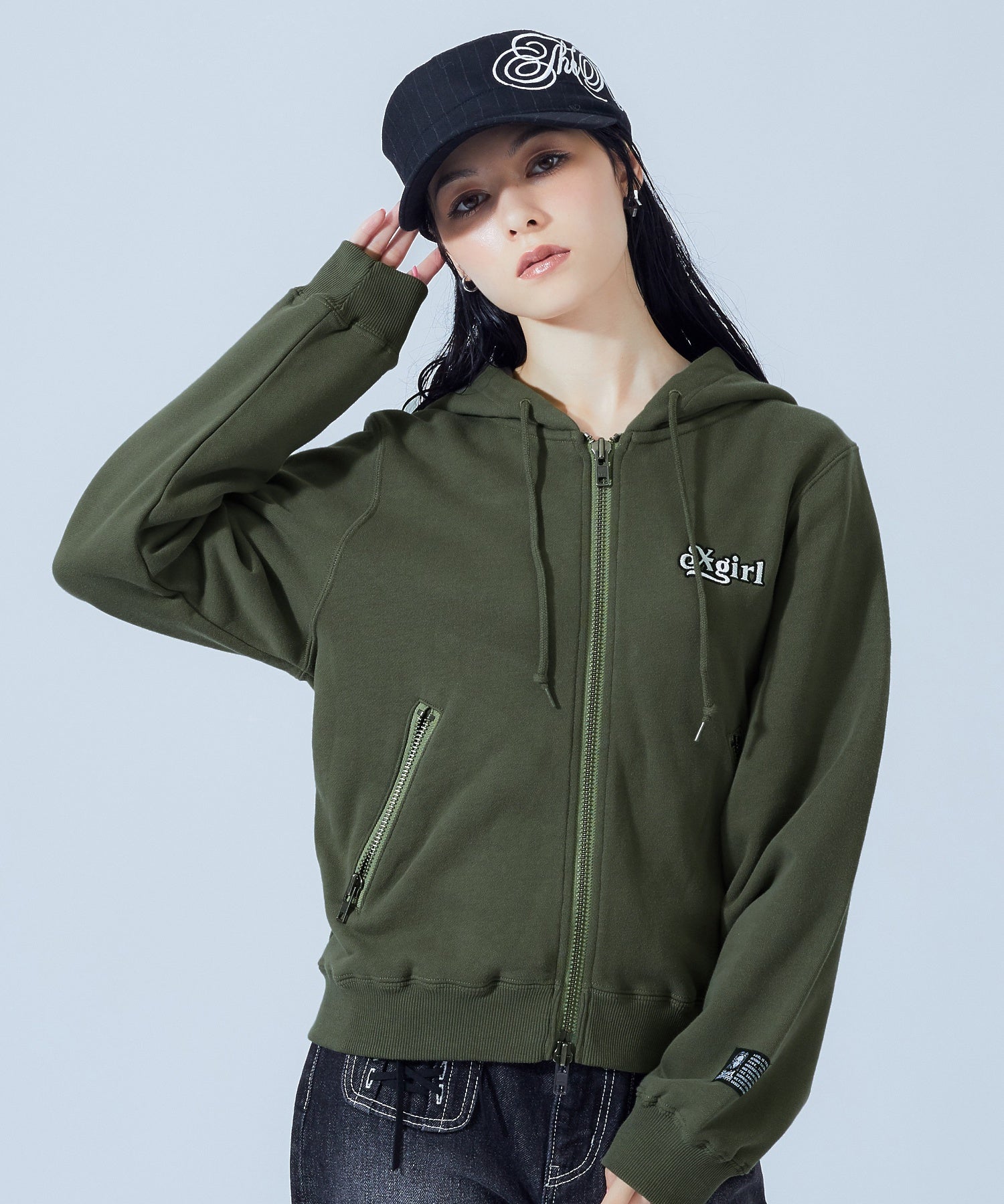 BACK LACE UP ZIP UP SWEAT HOODIE