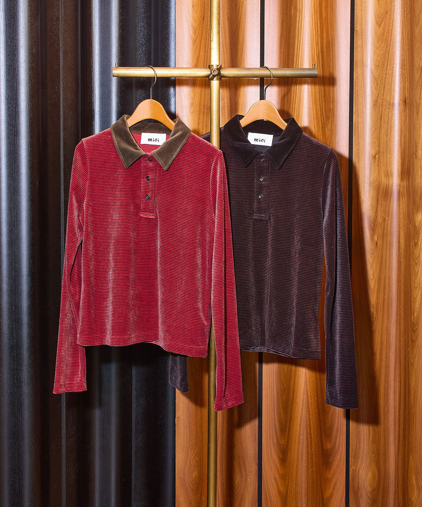 mici/ROSE BUD ベロアボーダーポロシャツ mici/POLO COLLAR STRIPE TOP – calif（カリフ）公式サイト