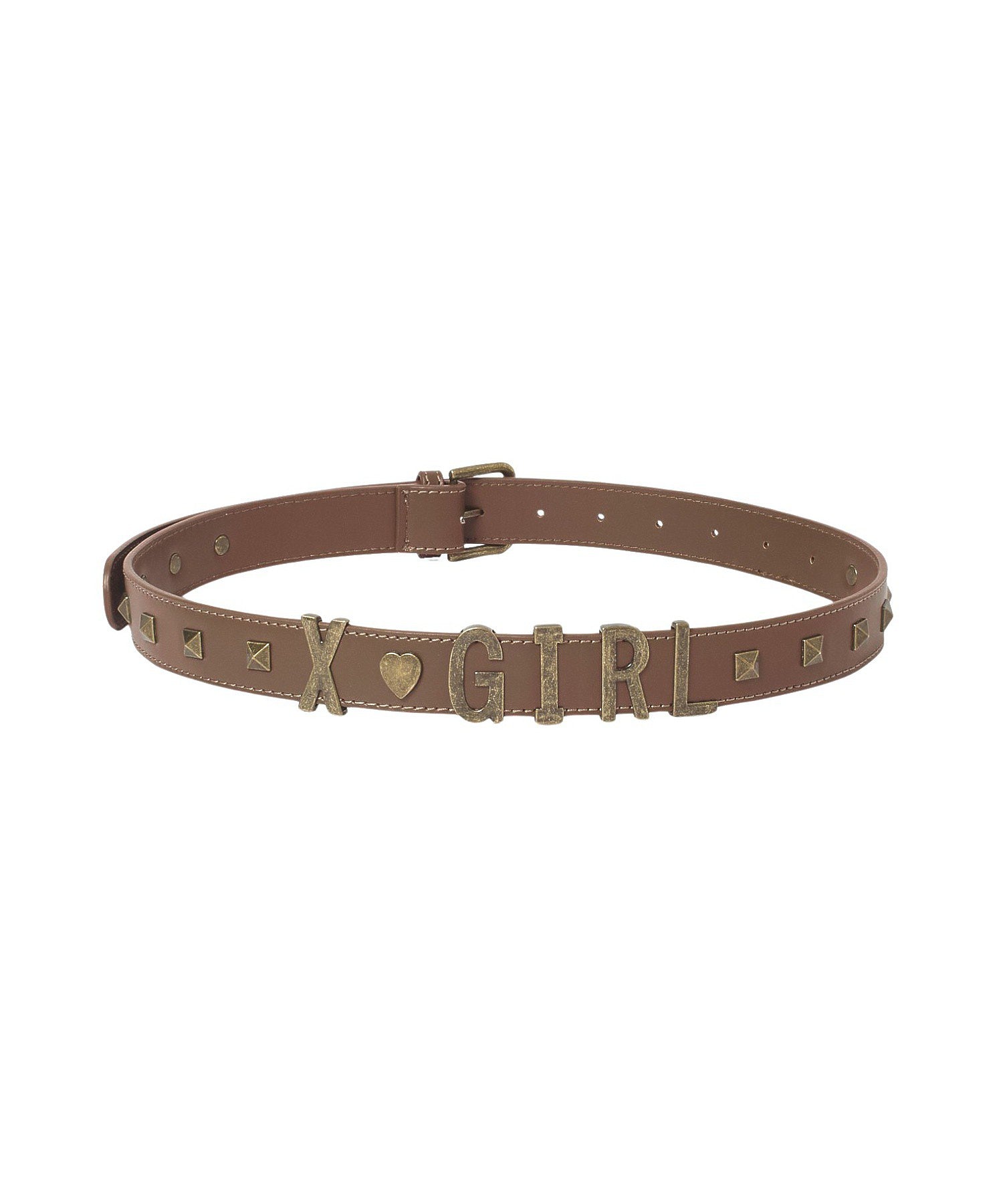 METAL LOGO STUDDED FAUX LEATHER BELT