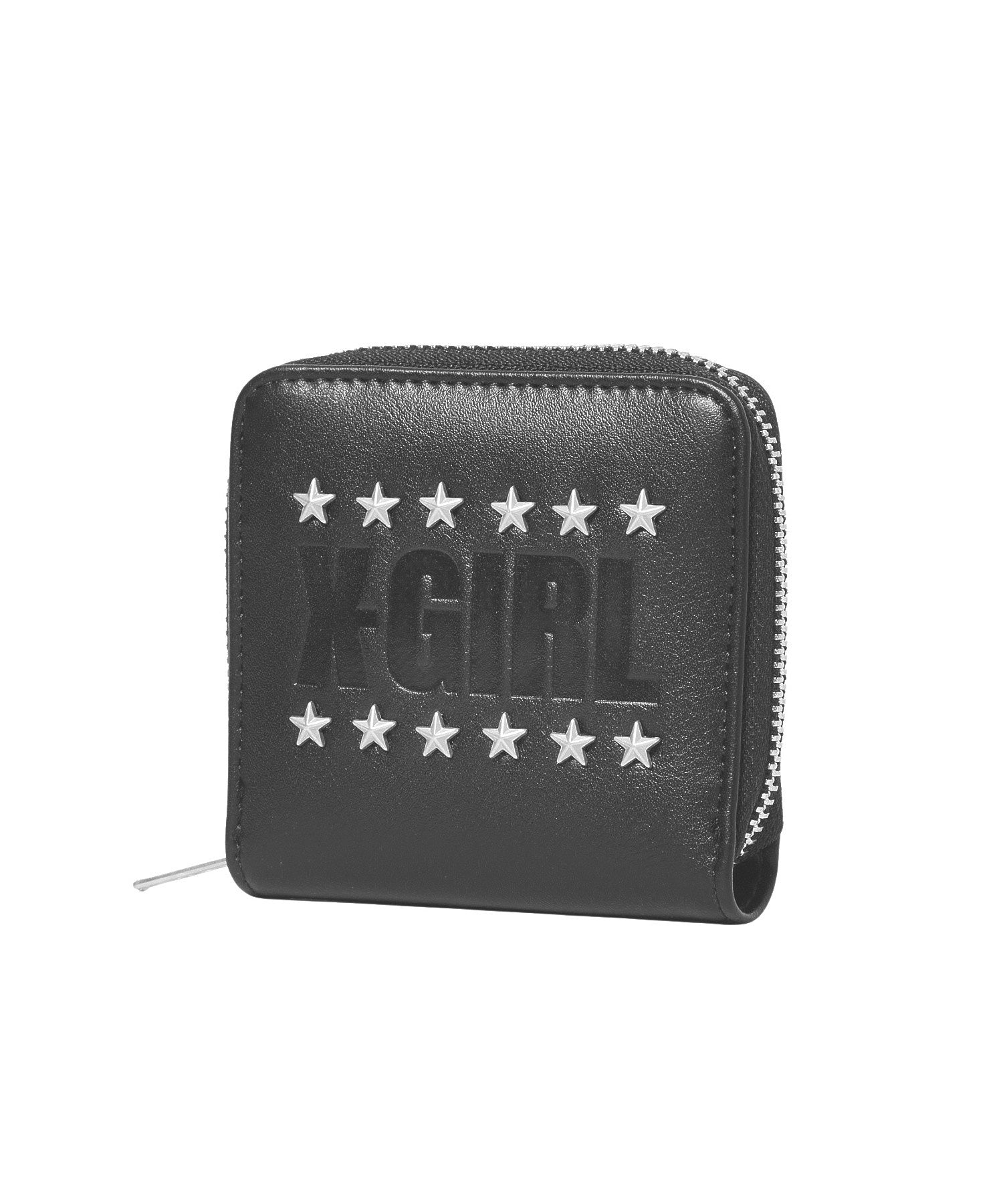 LOGO AND STAR STUDDED FAUX LEATHER MINI WALLET