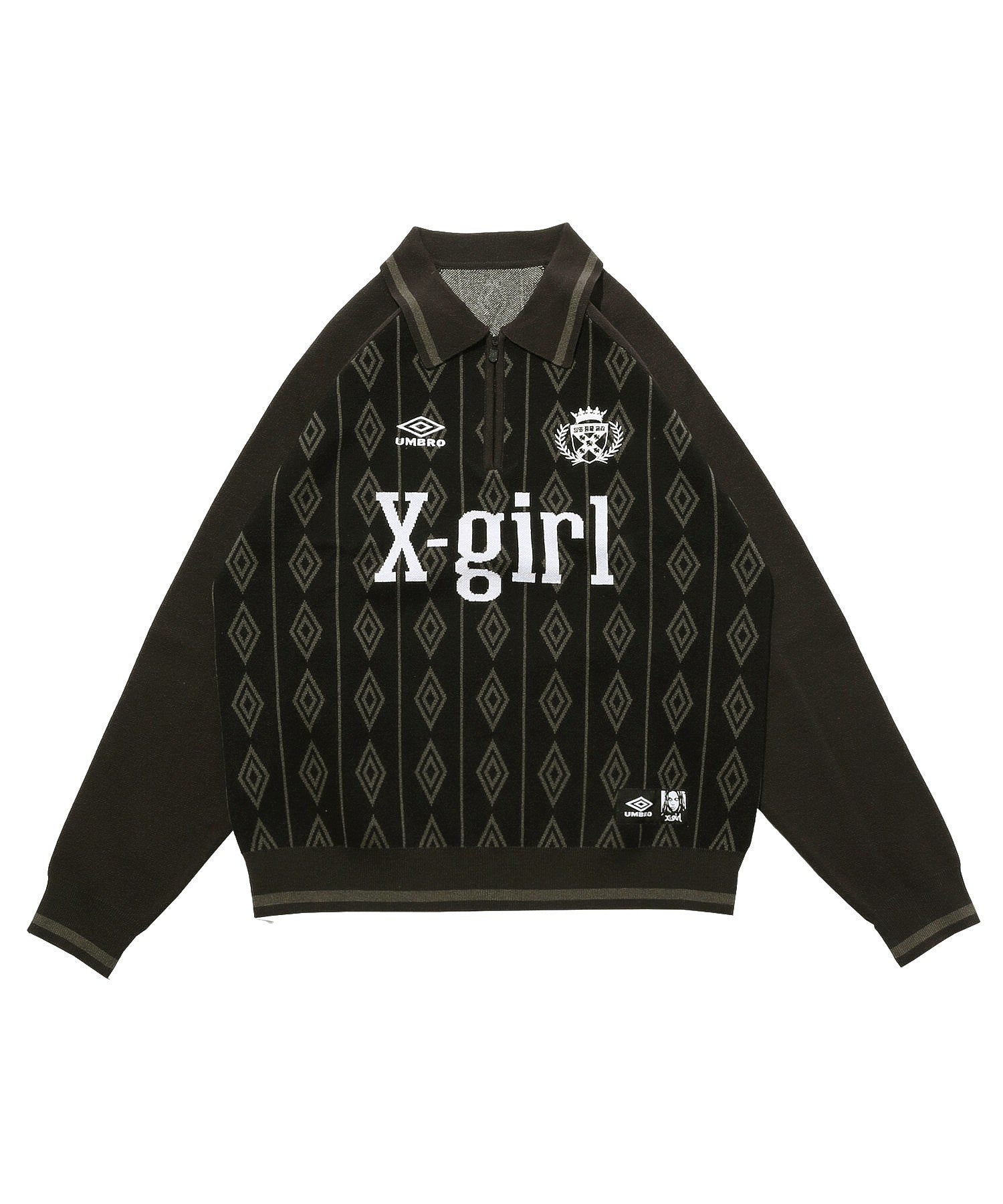 X-girl x UMBRO HALF ZIP JACQUARD KNIT TOP