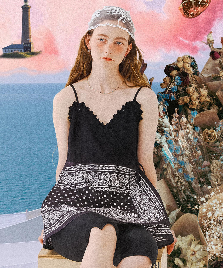 琴音【ROSE BUD】INDIA BANDANA キャミワンピ ROSE BUD別注】INDIA IS BEAUTIFUL/BLACK BANDANA CAMISOLE – calif
