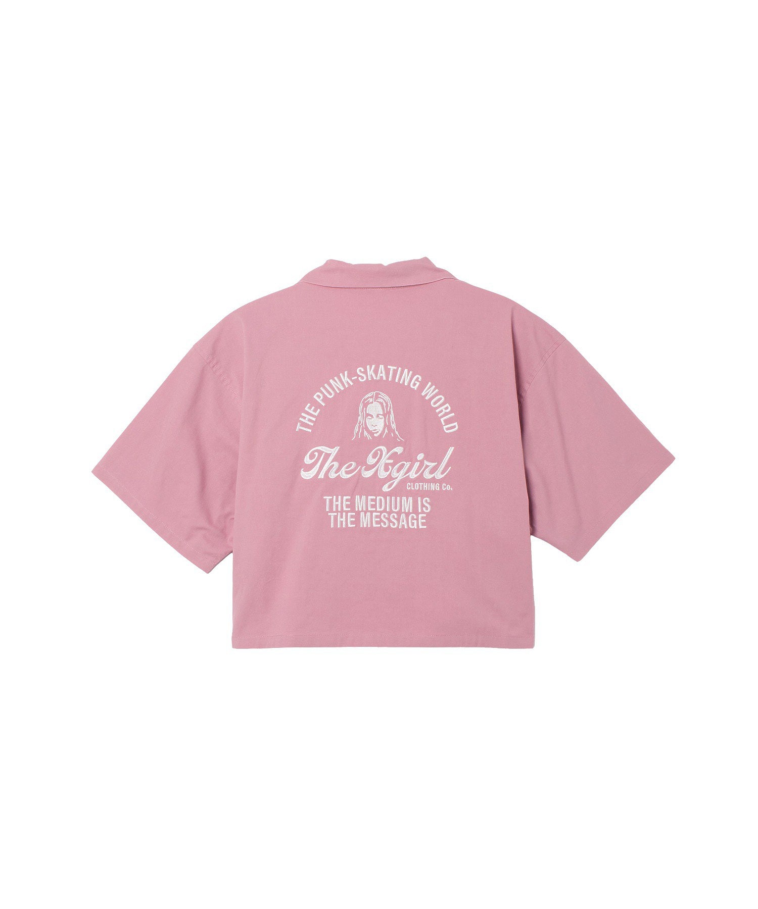 ARCH LOGO AND FACE OPEN COLLAR CROPPED SHIRT