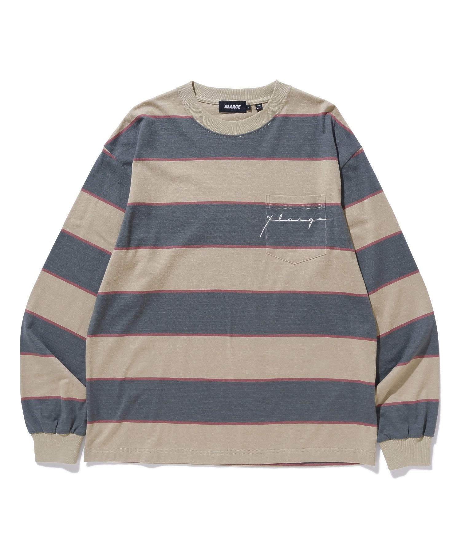 STRIPED L/S POCKET TEE XLARGE