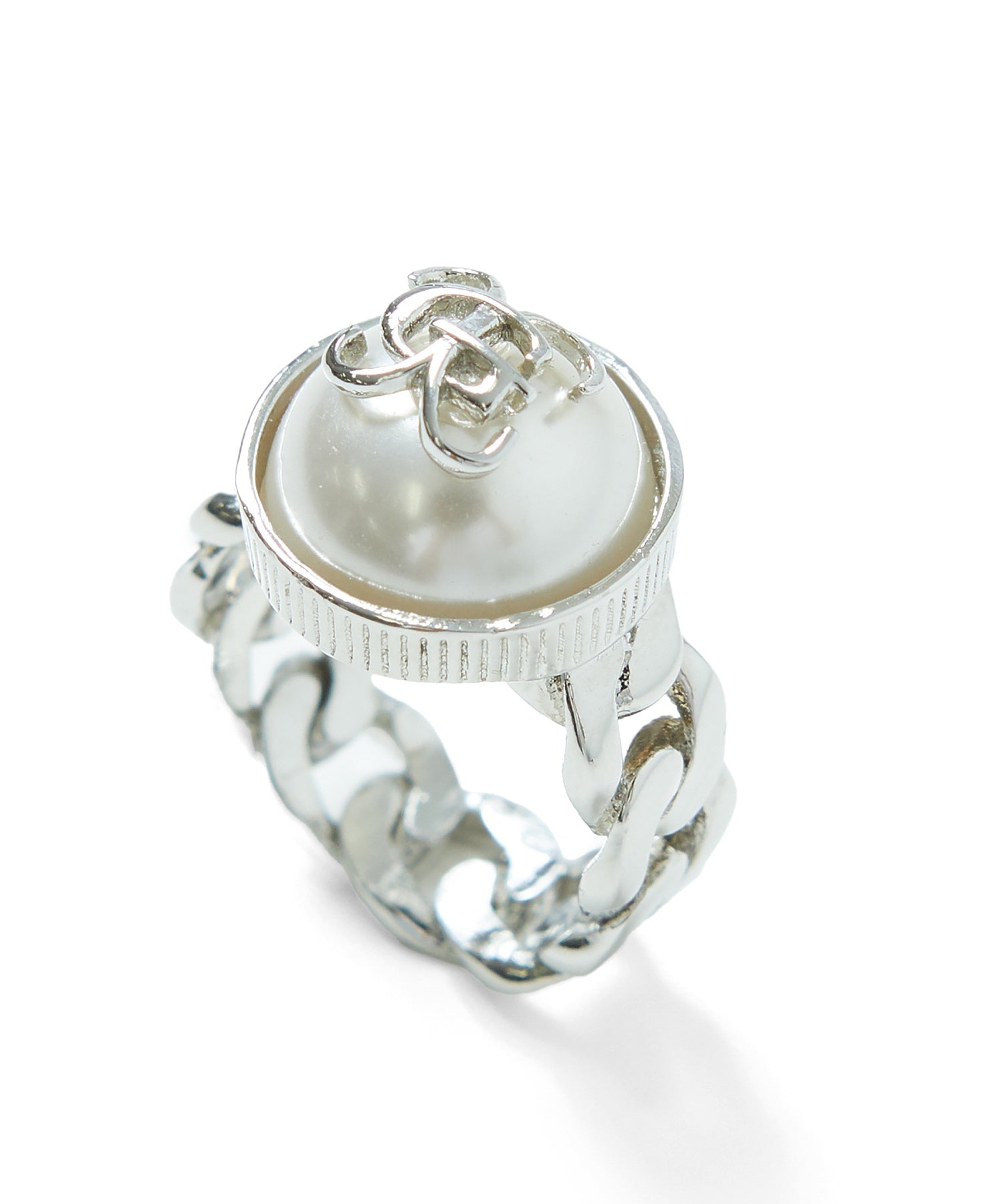FAUX PEARL EMBLEM LOGO RING
