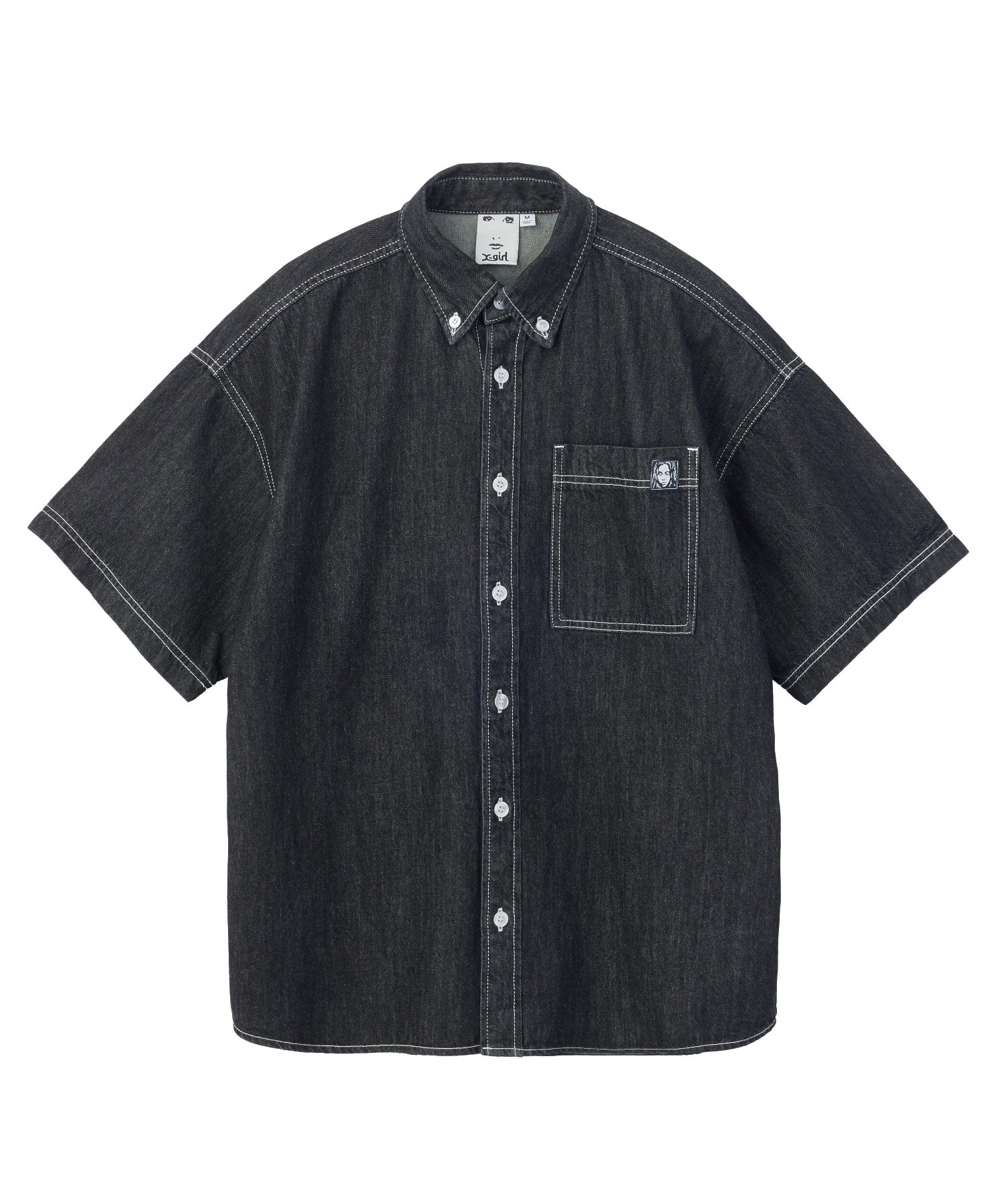 FACE LABEL BUTTON DOWN DENIM S/S SHIRT