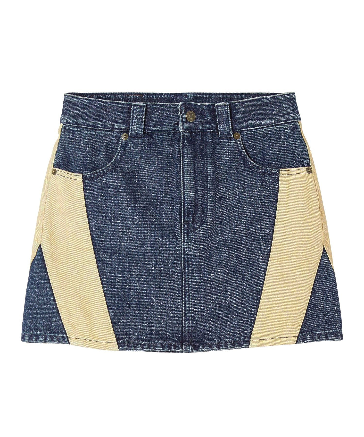 CONTRAST PANELED DENIM MINI SKIRT
