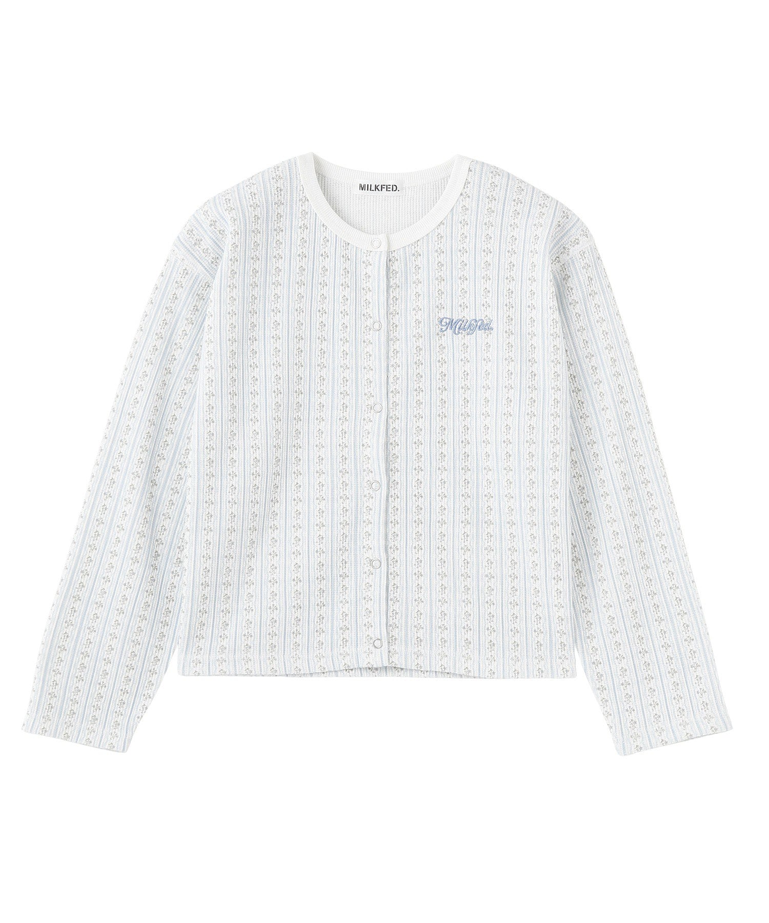 STRIPED FLOWER WAFFLE CARDIGAN