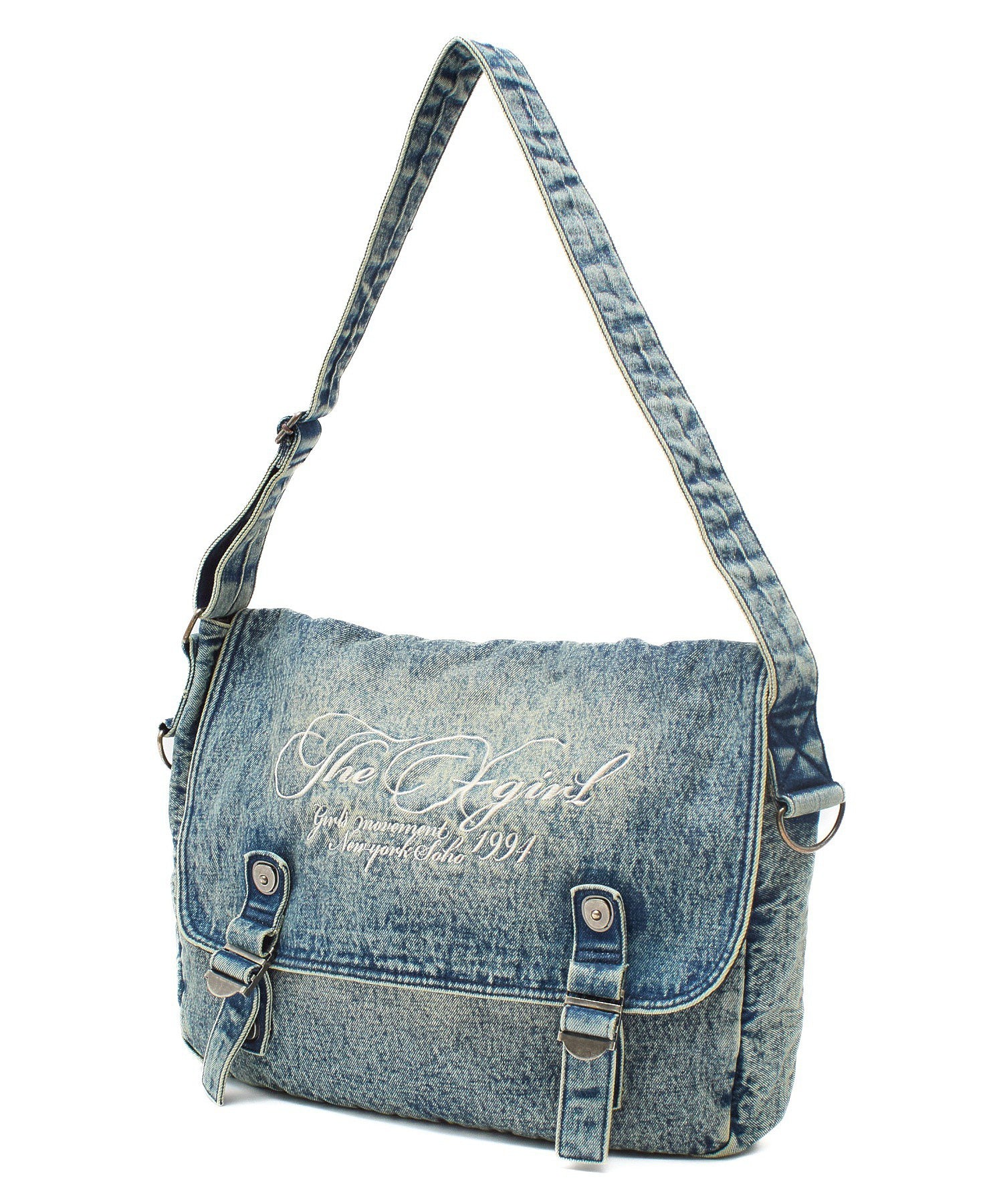 SCRIPT LOGO DENIM SHOULDER BAG