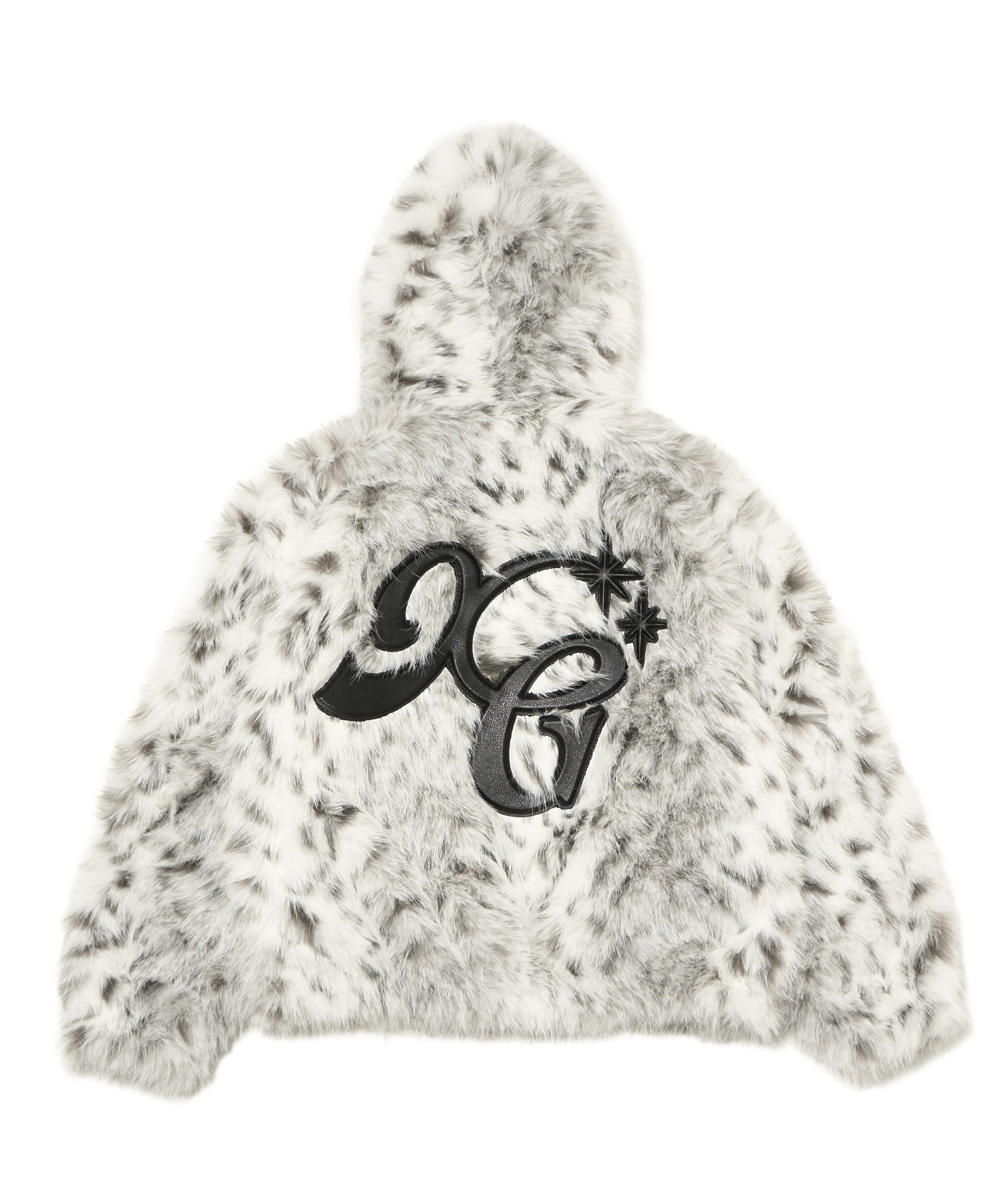 PATCHED LOGO FAUX FUR HOODED JACKET