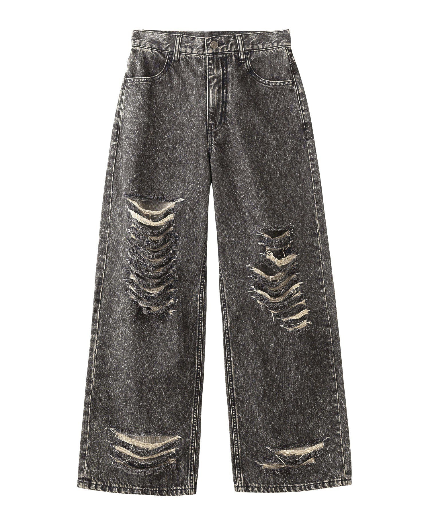 DISTRESSED LOOSE STRAIGHT DENIM PANTS