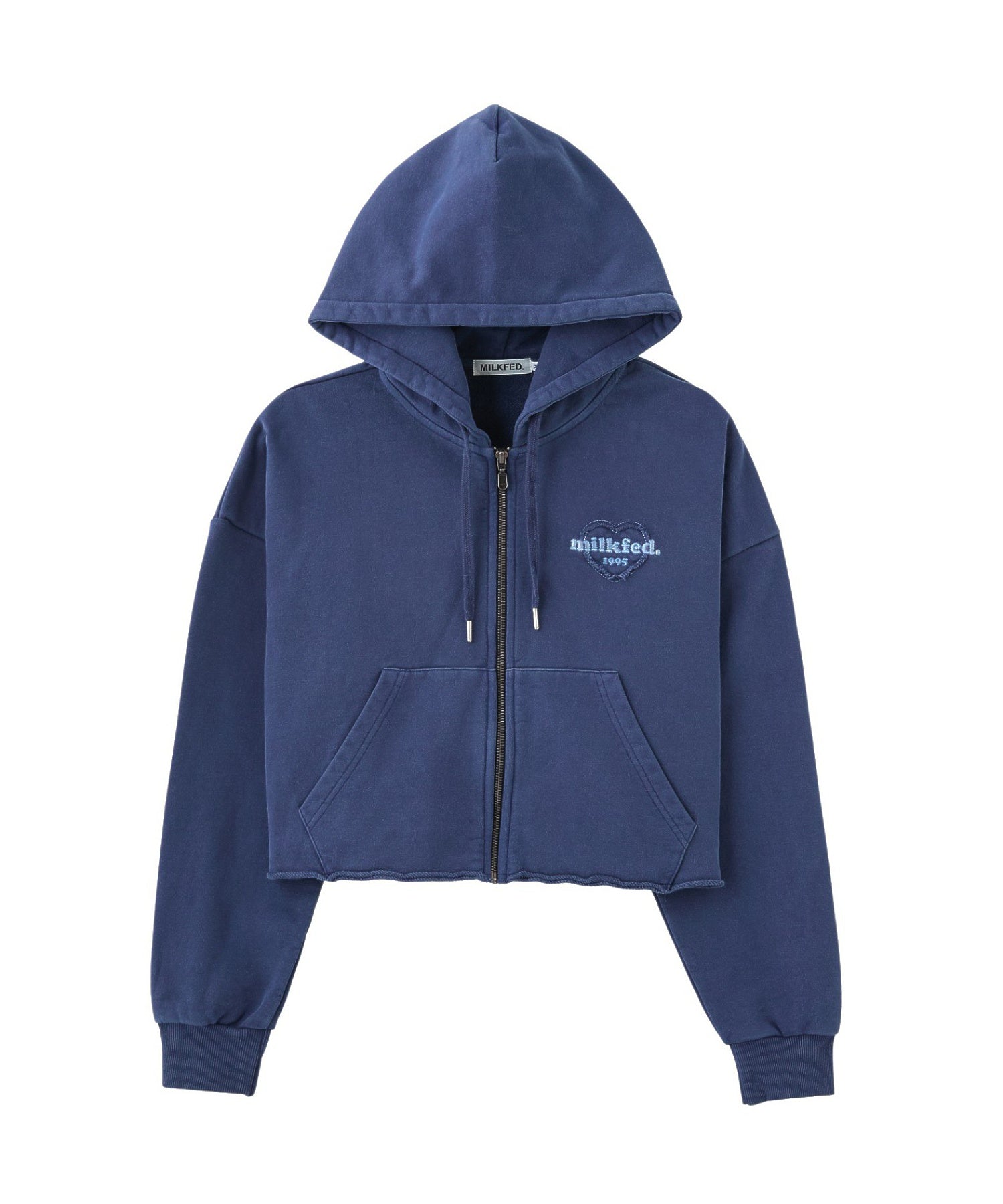 HEART MOTIF FADED CROPPED ZIP UP HOODIE