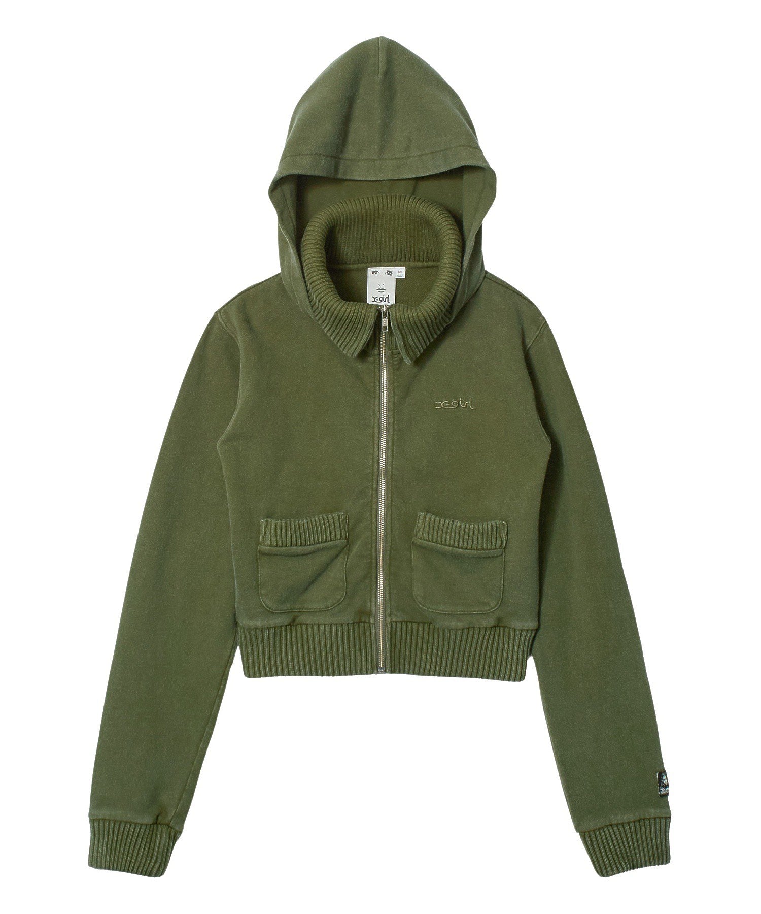 FADED SWEAT AND RIB ZIP UP COMPACT HOODIE