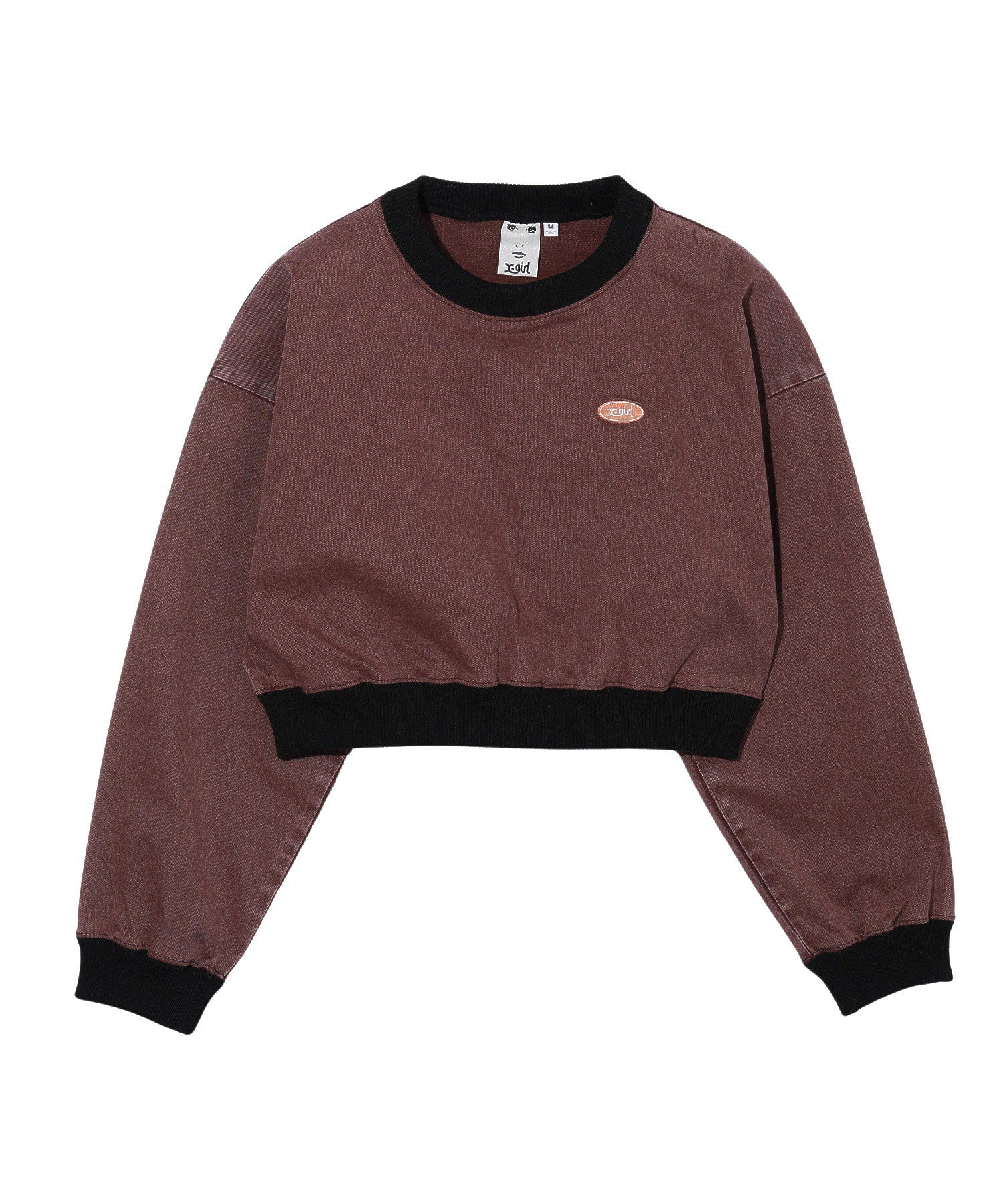 WOVEN CROPPED CREWNECK TOP