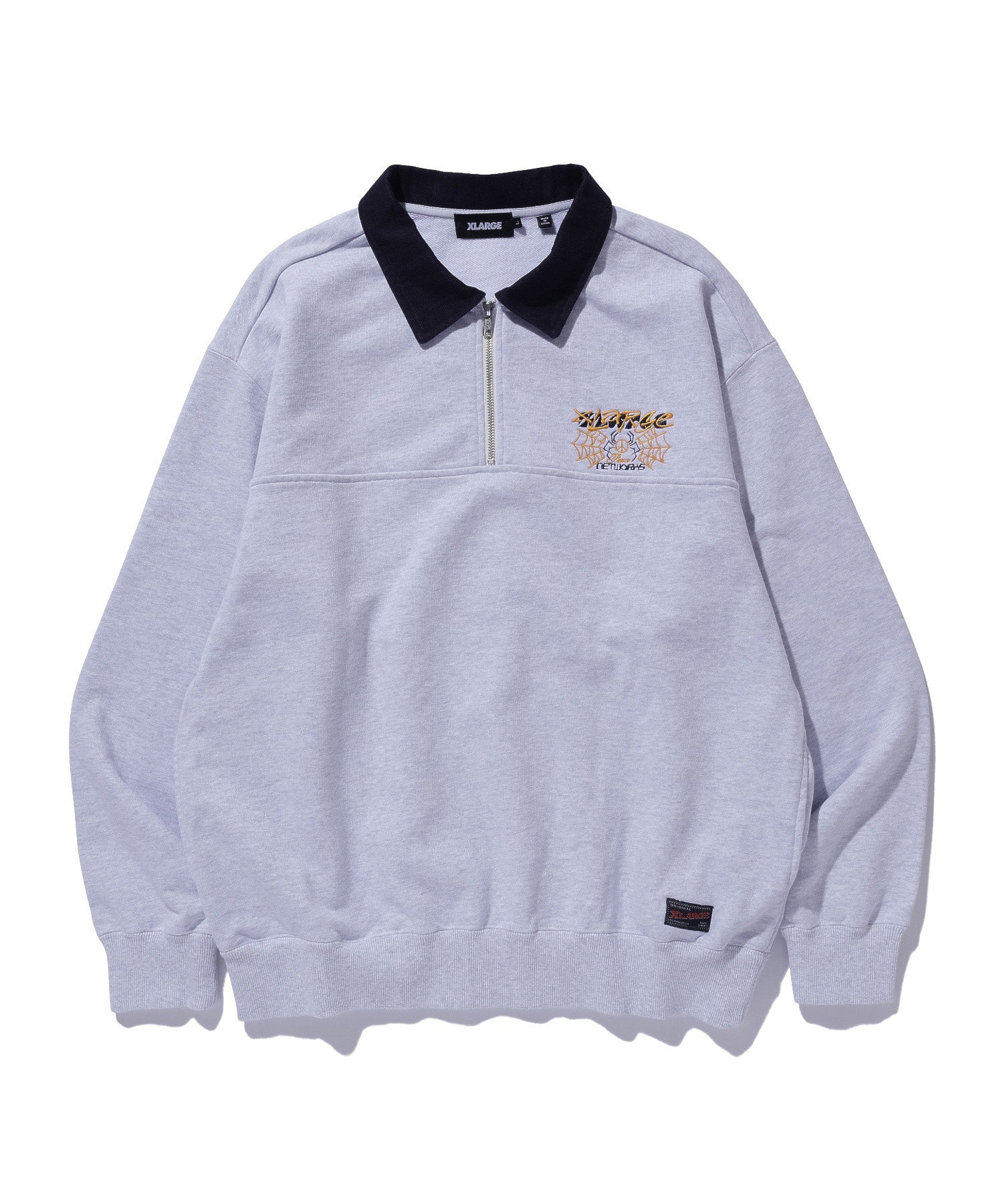 DENIM COLLAR HALF ZIP SWEATSHIRT