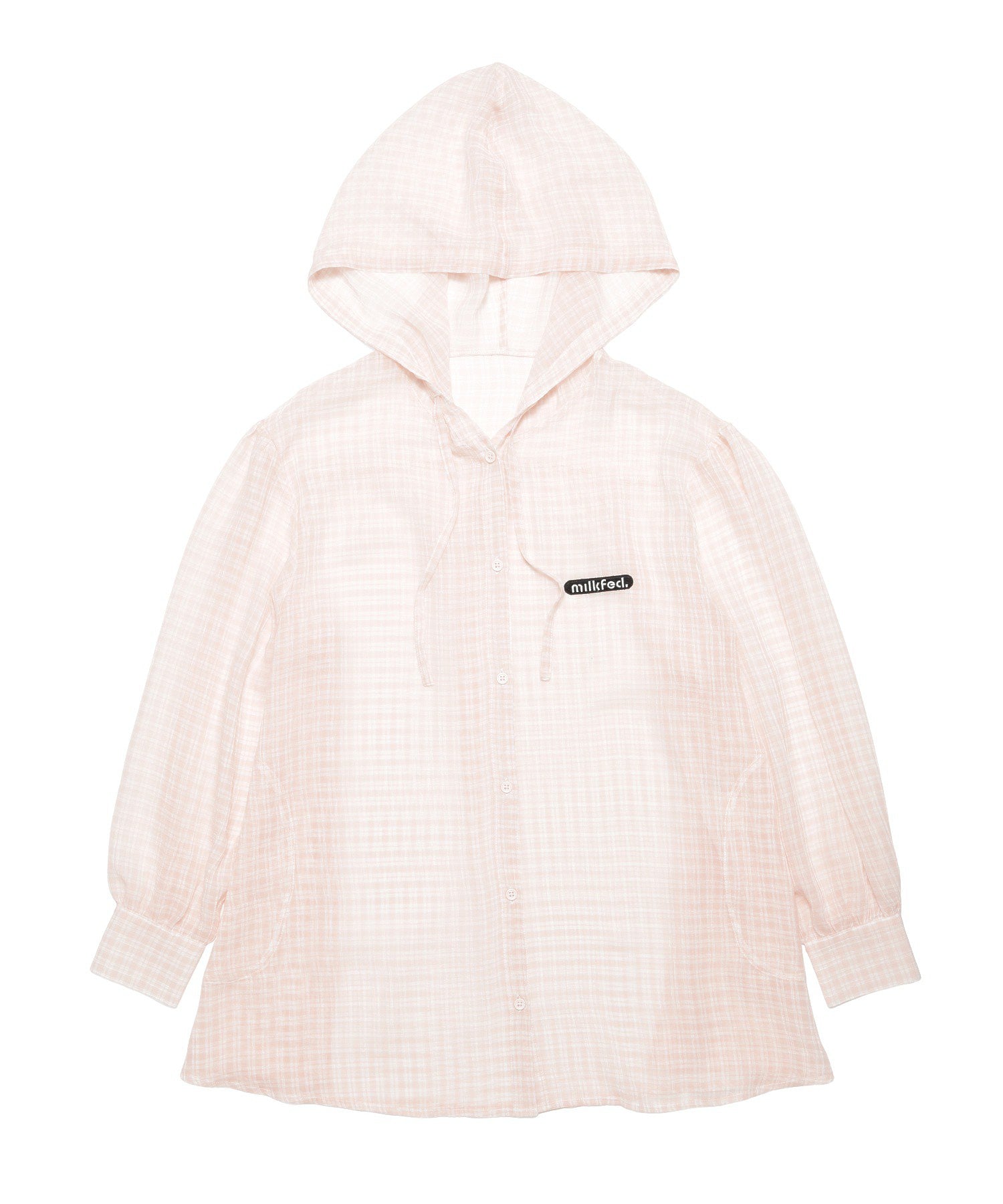 SHEER PLAID HOODED TOP