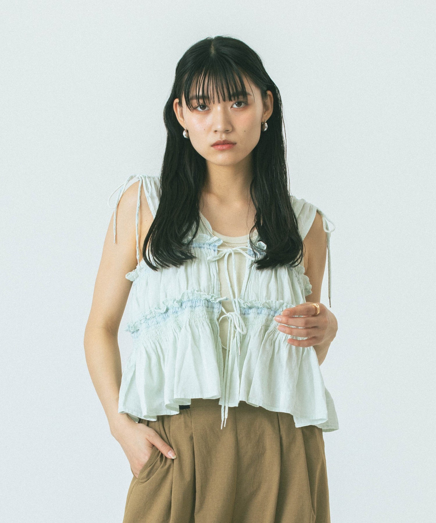 SLV.LESS GATHERED BLOUSE