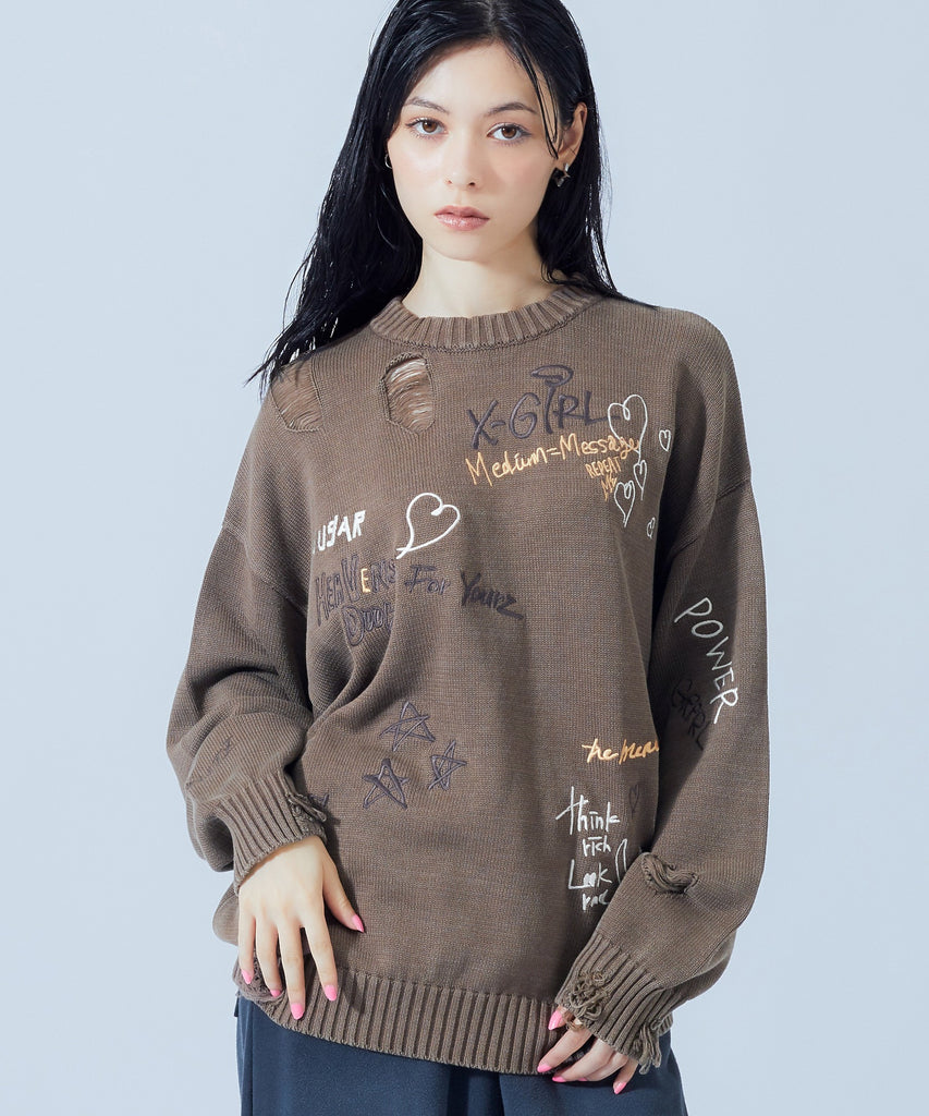 X-girl / GRAFFITI LOGO DISTRESSED KNIT TOP – calif（カリフ）公式サイト