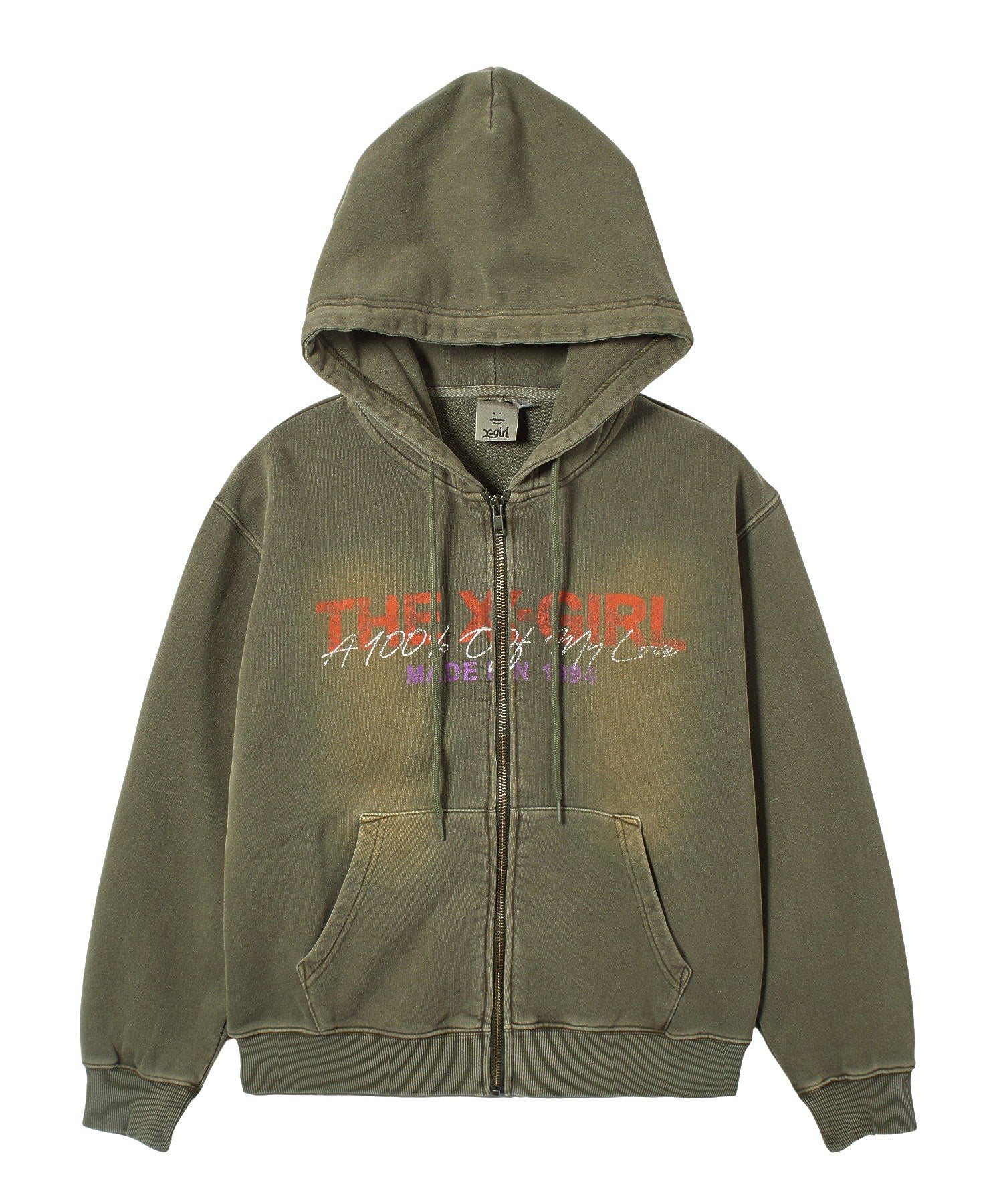 FADED LOGO PRINT ZIP UP SWEAT HOODIE
