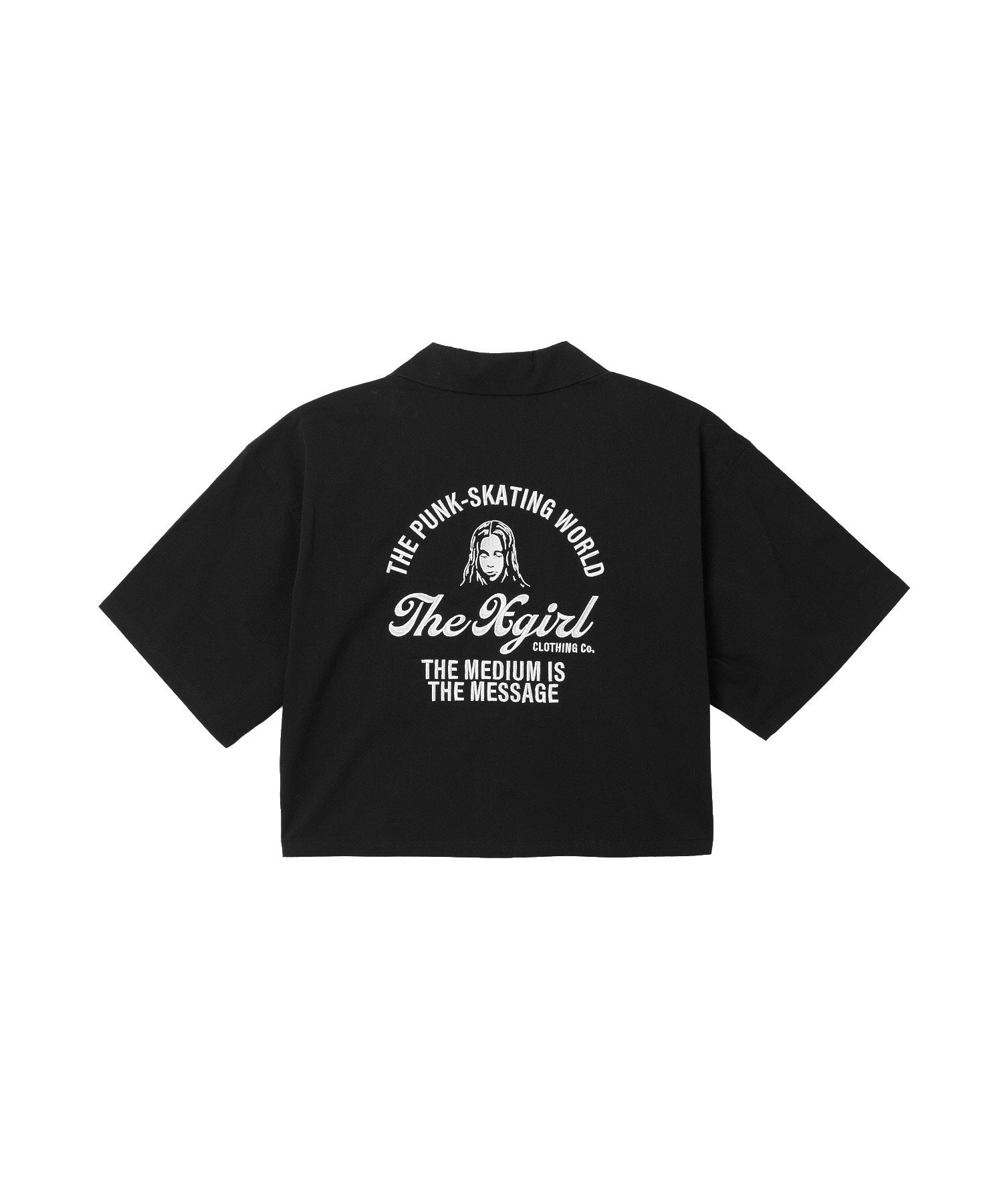 ARCH LOGO AND FACE OPEN COLLAR CROPPED SHIRT