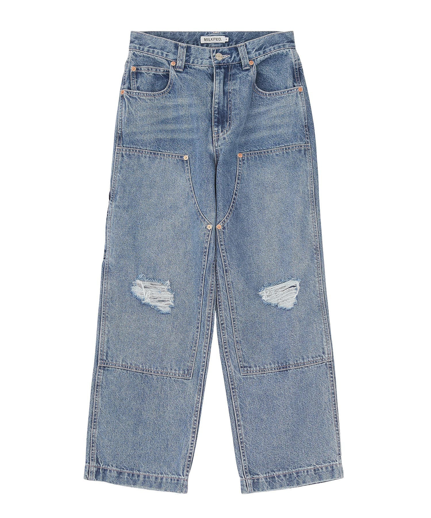 DOUBLE KNEE DISTRESSED DENIM PANTS
