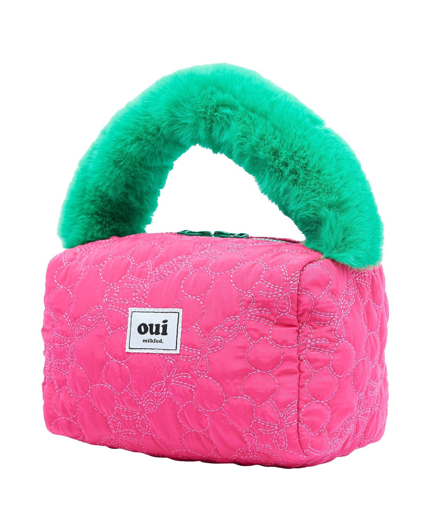 CHERRY QUILTED FUR HANDLE BAG